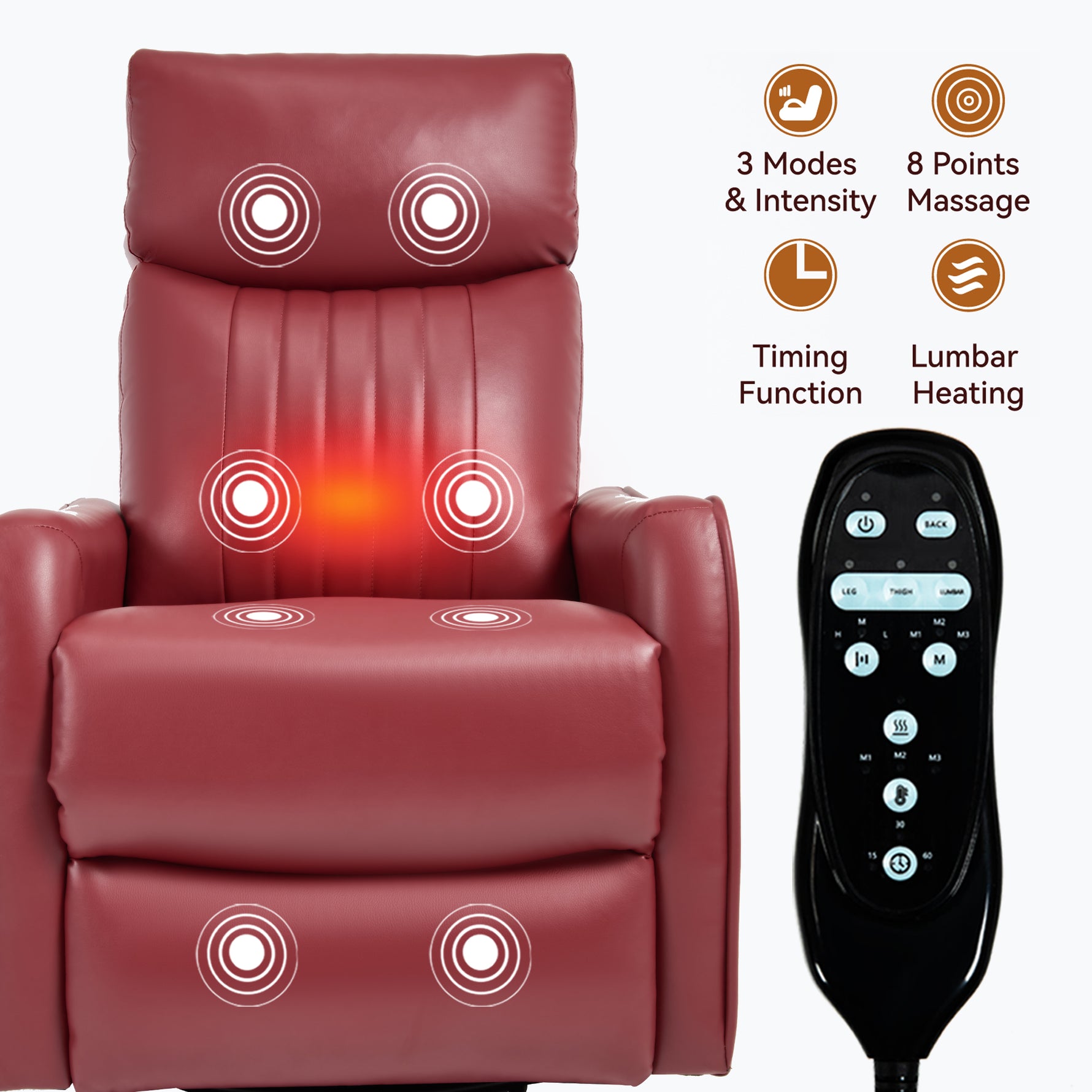 Faux Leather Heat & Massage Manual Rocker Swivel Recliner detail image 28