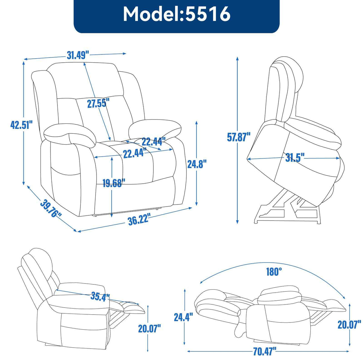Dual-Motor Power Lift Heat & Massage Recliner detail image 43