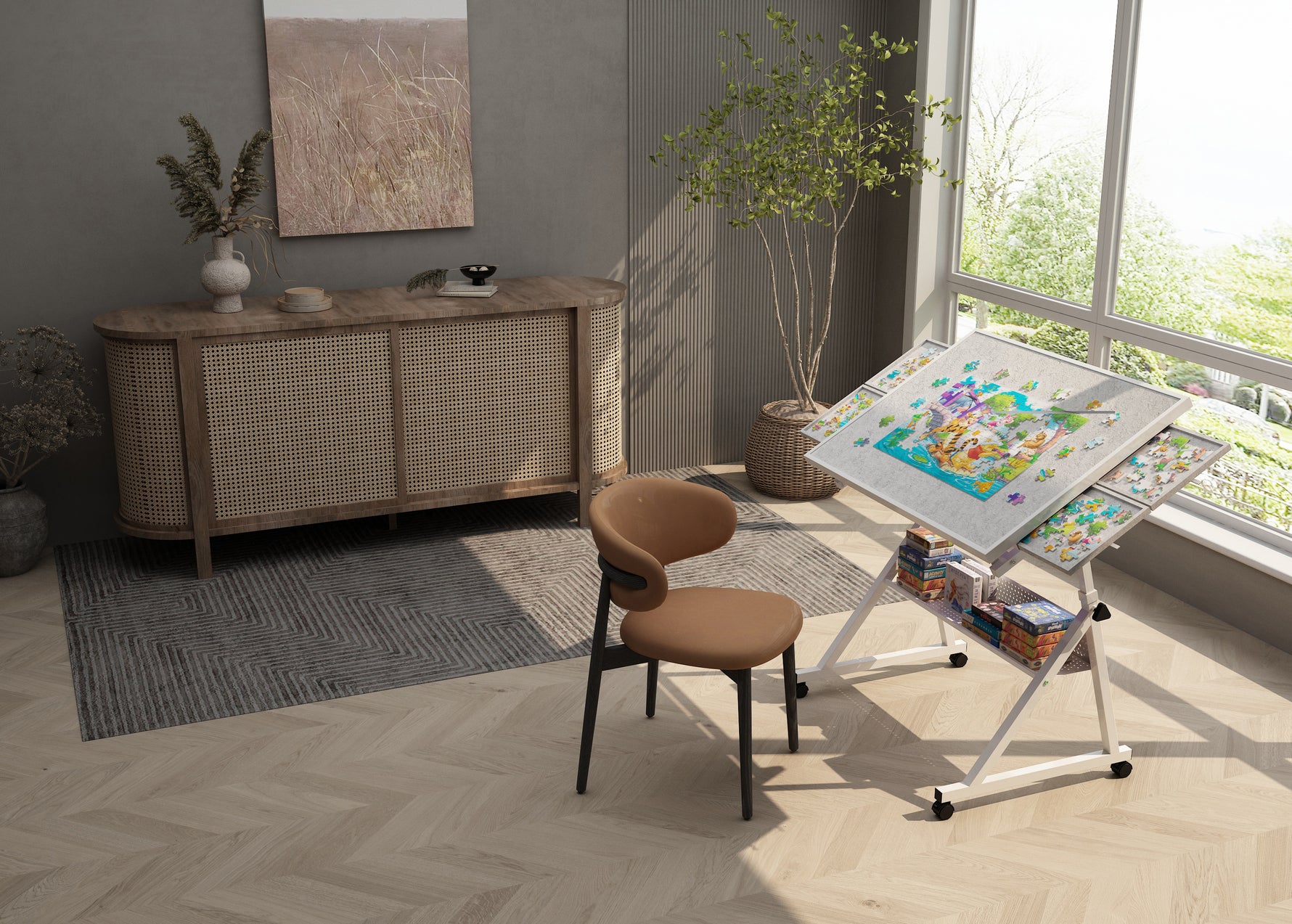 1500-Piece Rolling Jigsaw Puzzle Table with 4 Trays hobby and puzzle table