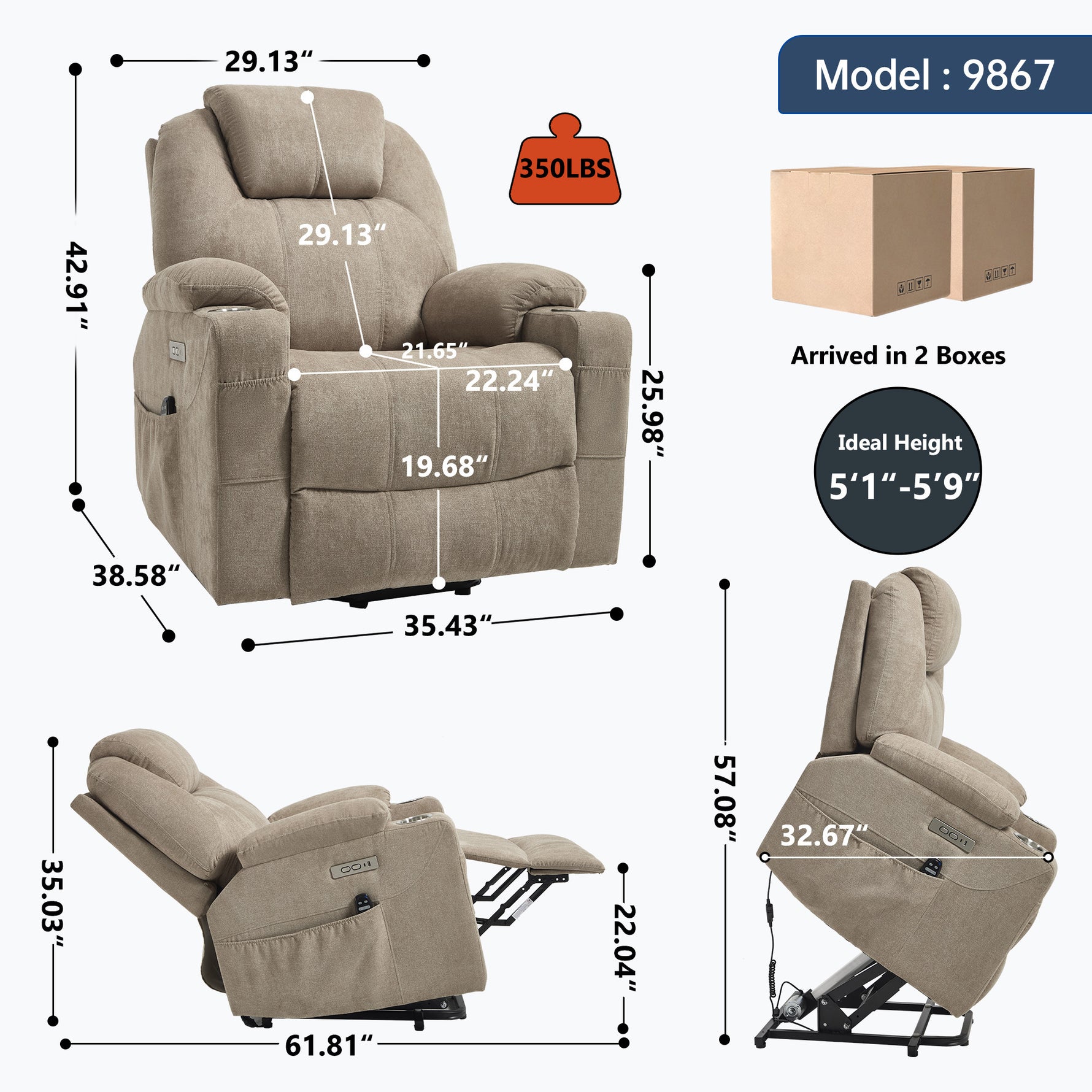 Dual-Motor Leather-Air Power Lift Recliner detail image 11