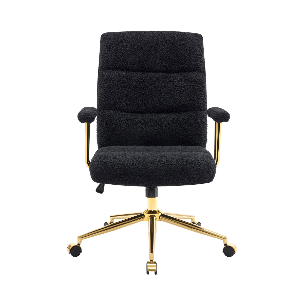 Textured Boucle Gold Office Chair with Padded Arms workspace desk setup