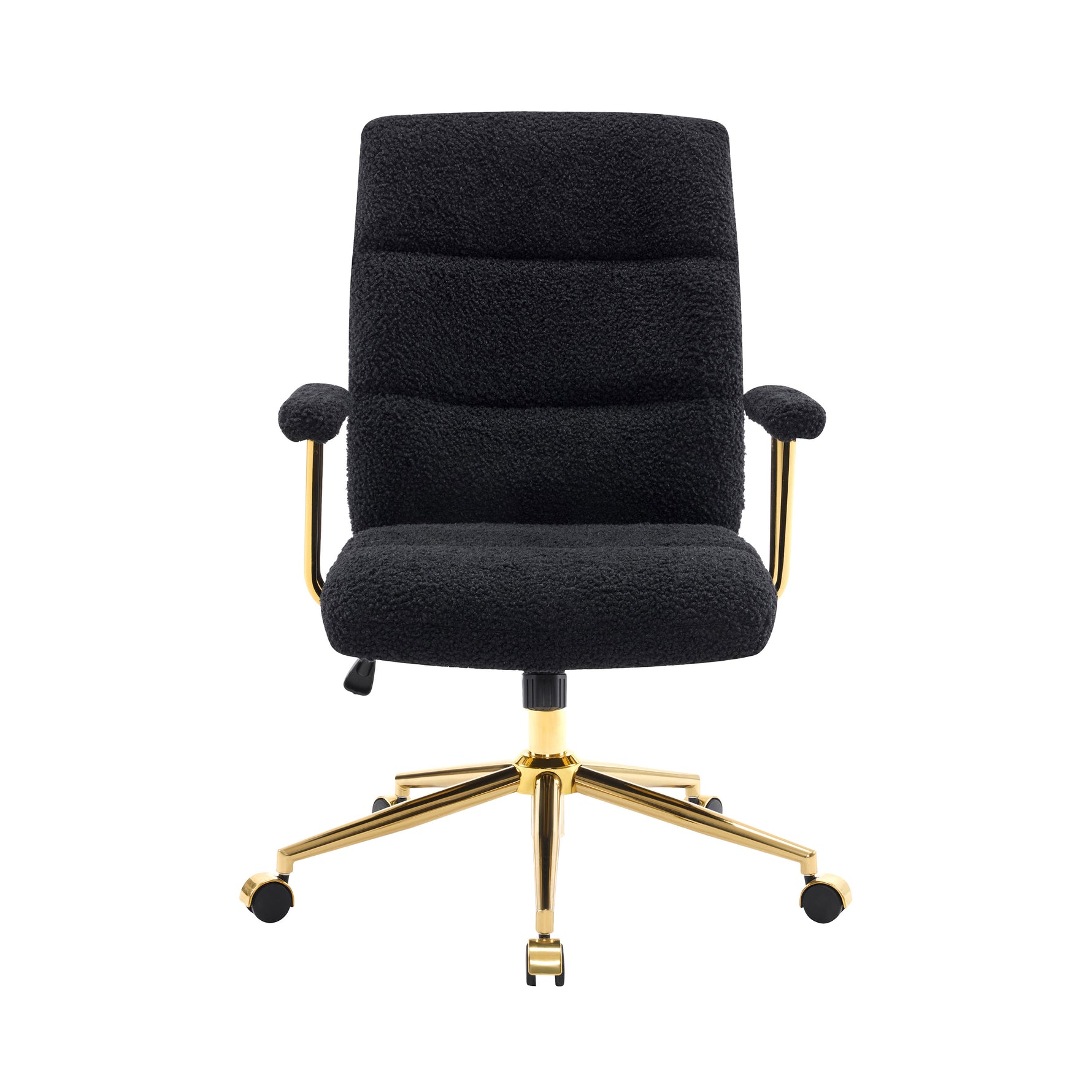 Textured Boucle Gold Office Chair with Padded Arms workspace desk setup