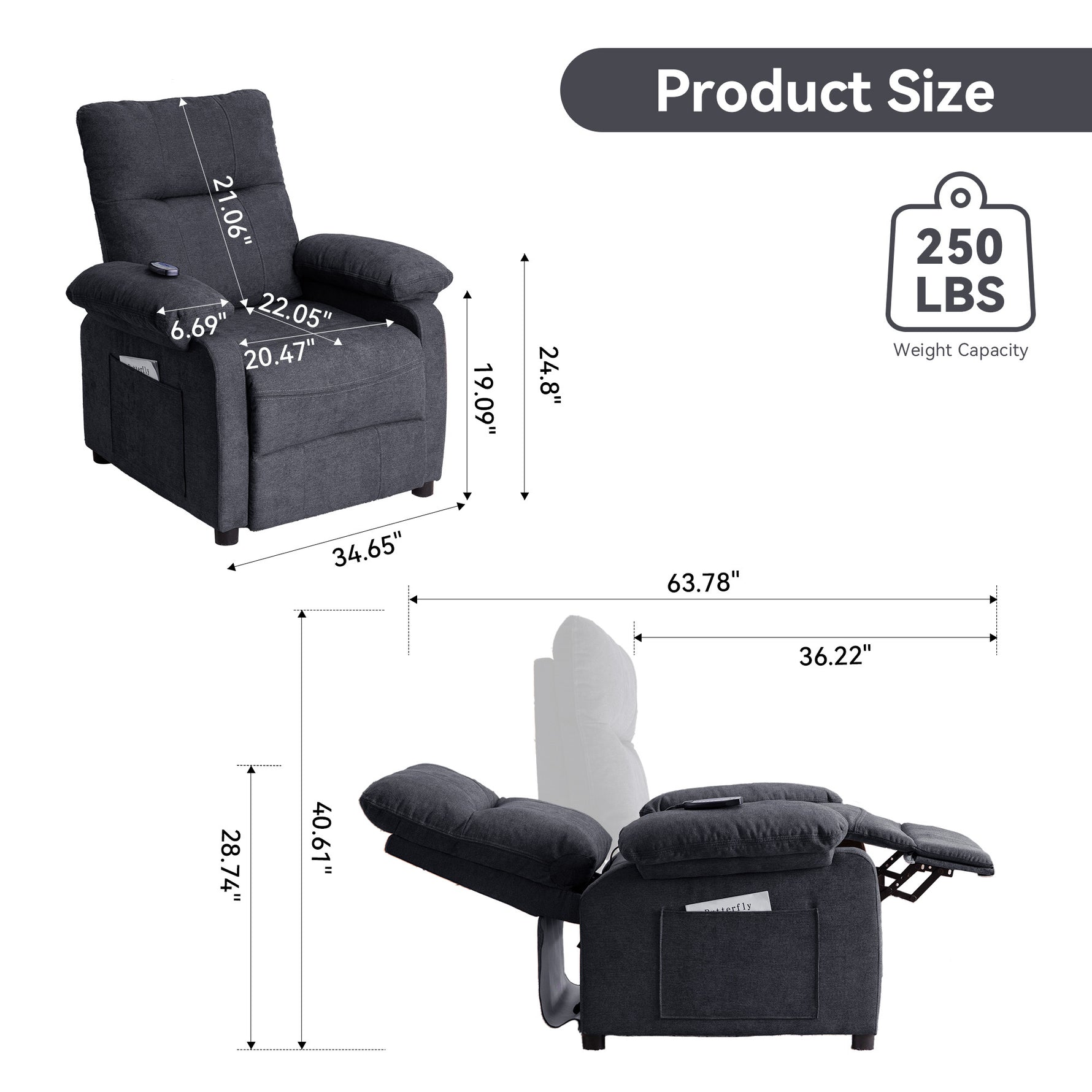 Chenille Massage Recliner with Heat & Remote Control detail image 6