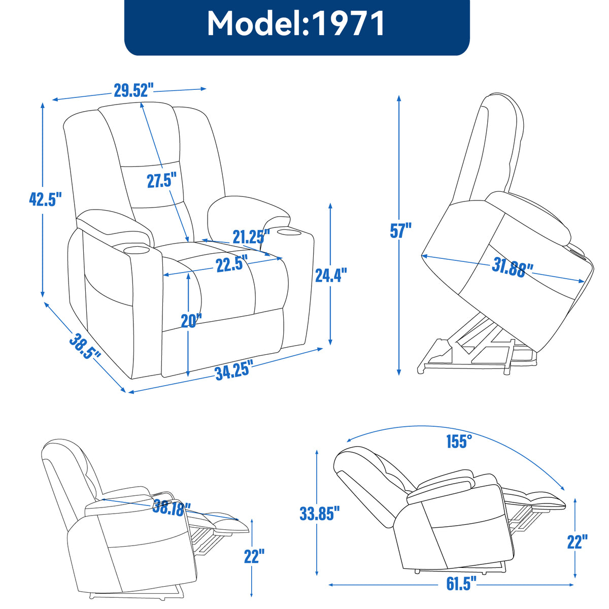 Large Dual-Motor Power Lift Heat & Massage Recliner detail image 63