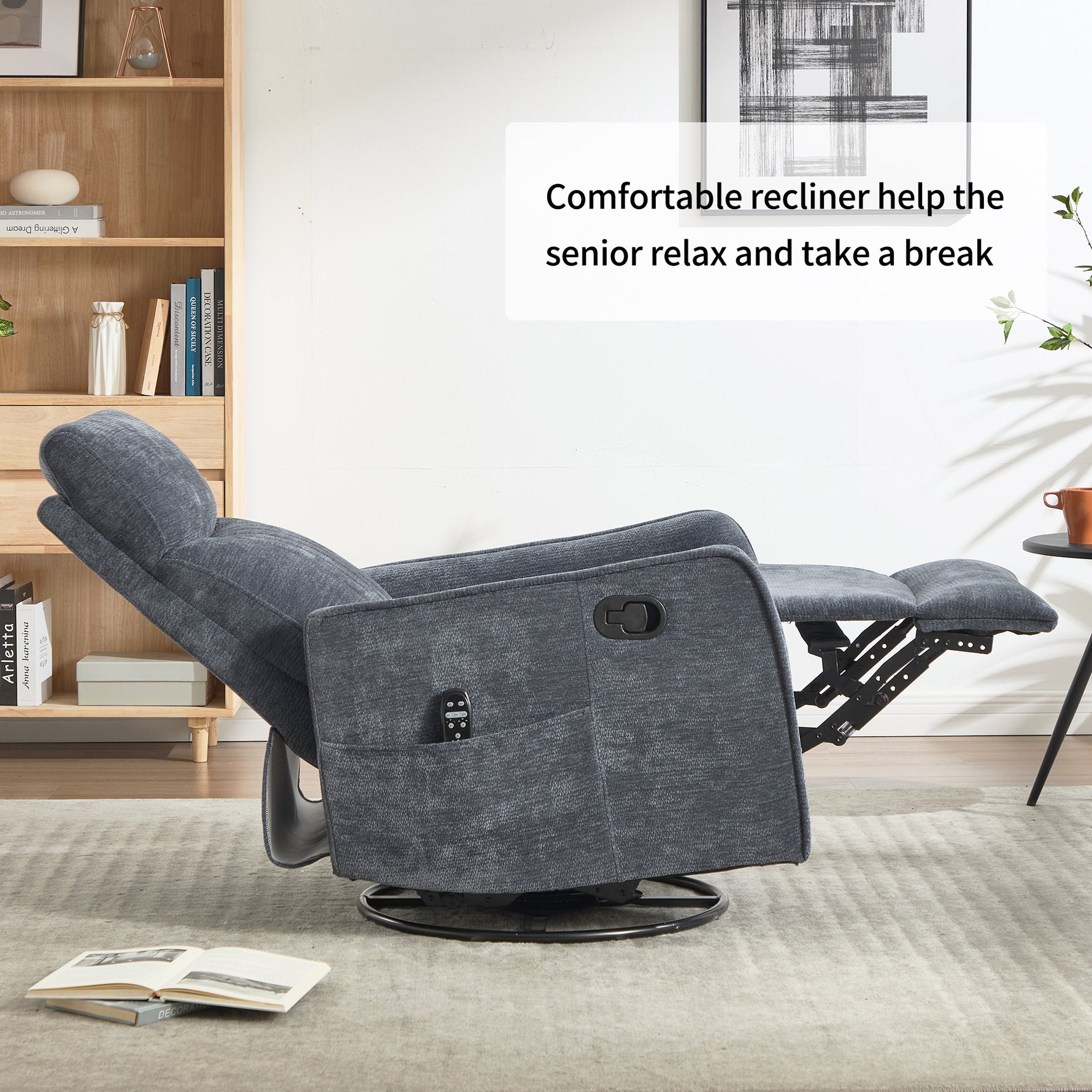 Heat Massage Manual Recliner Chair with Rocker and Swivel in Fabric for Living Room detail image 30