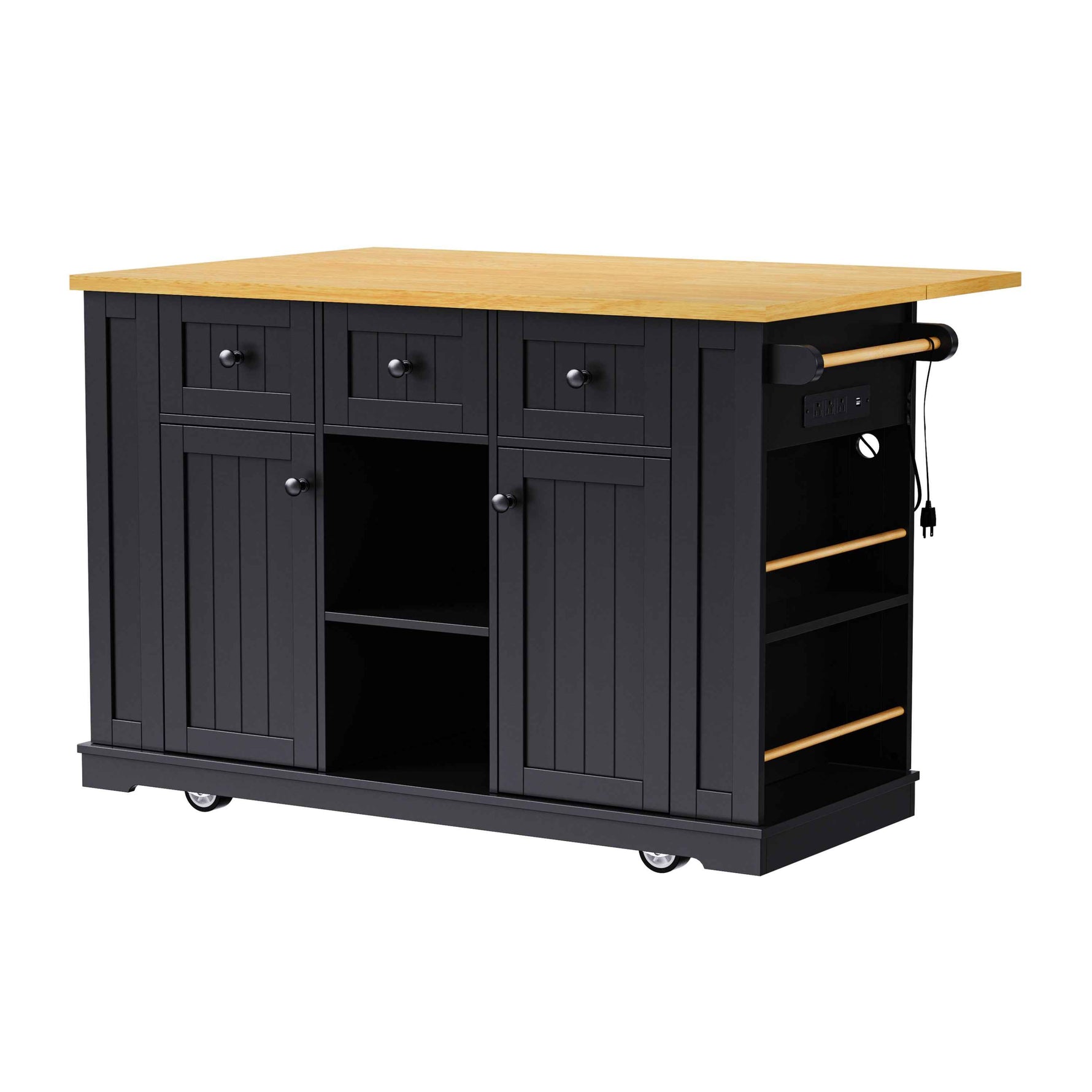53 in. Farmhouse Kitchen Island with Power Outlet & Stools product view 132