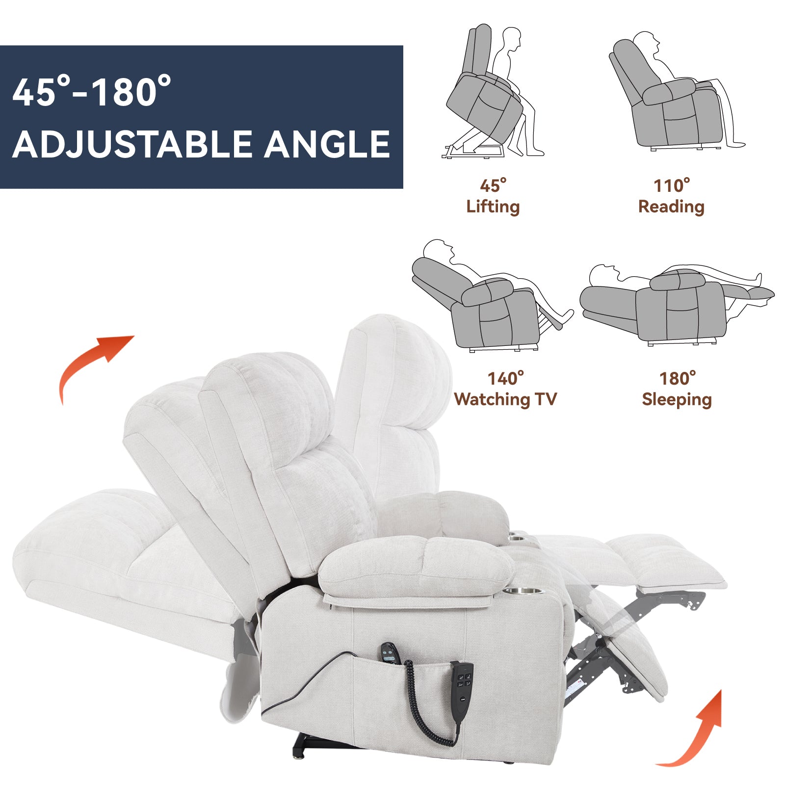Chenille Dual-Motor Power Lift Recliner, 350 lb Capacity detail image 9