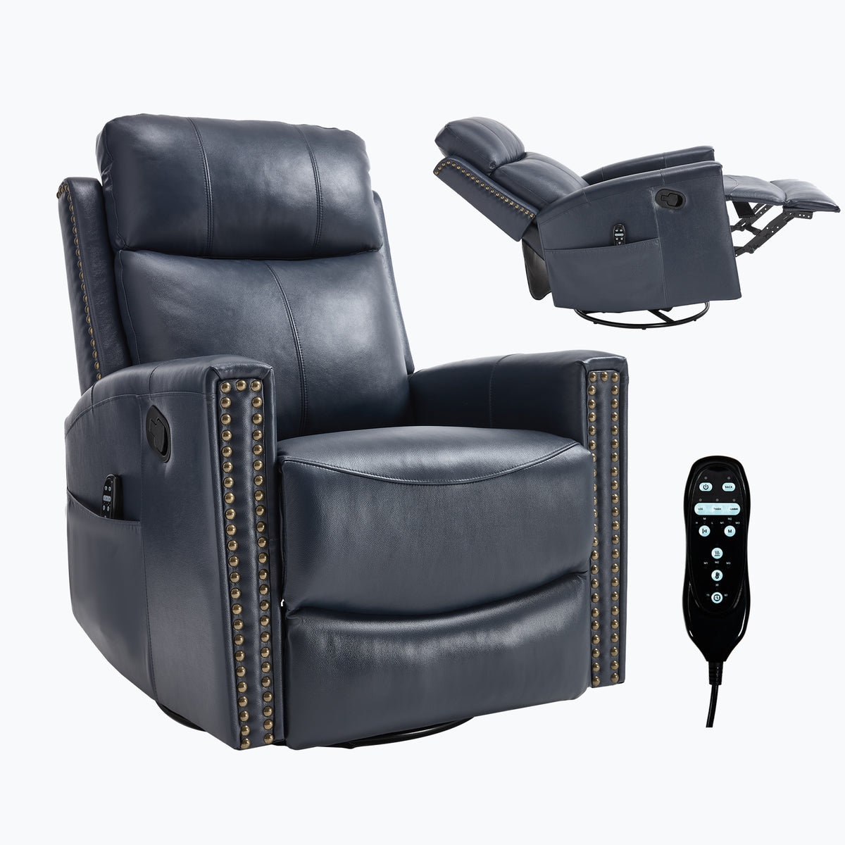 Genuine Leather Heat Massage Manual Recliner Chair with Rocker and Swivel for Living Room detail image 50