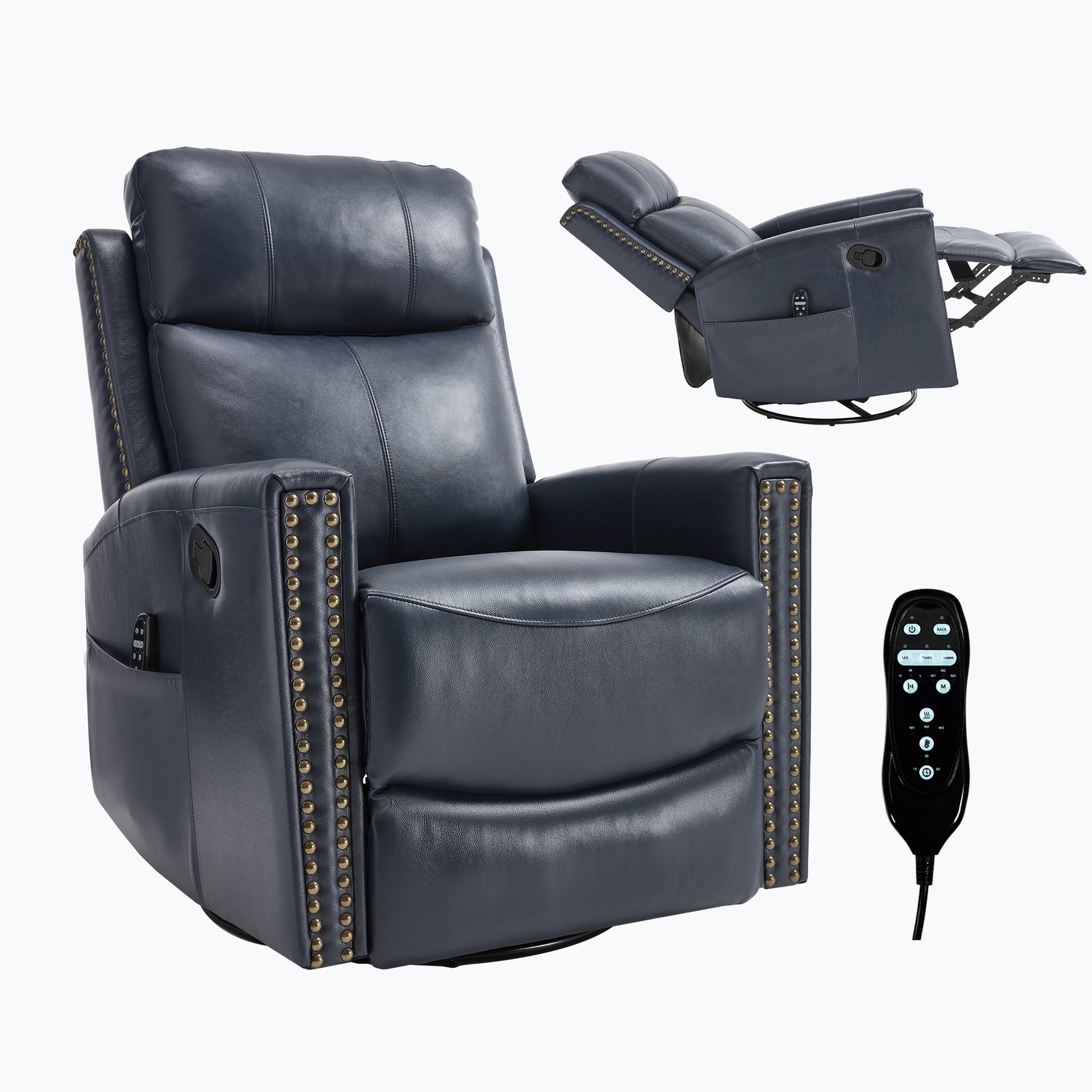 Genuine Leather Heat Massage Manual Recliner Chair with Rocker and Swivel for Living Room detail image 50