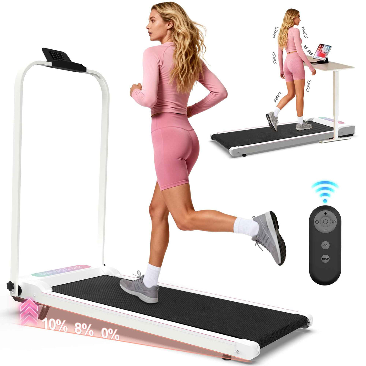 Foldable Under-Desk Walking Pad with Handlebar & Incline under-desk walking pad