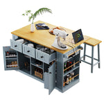53 in. Farmhouse Kitchen Island with Power Outlet & Stools product view 86