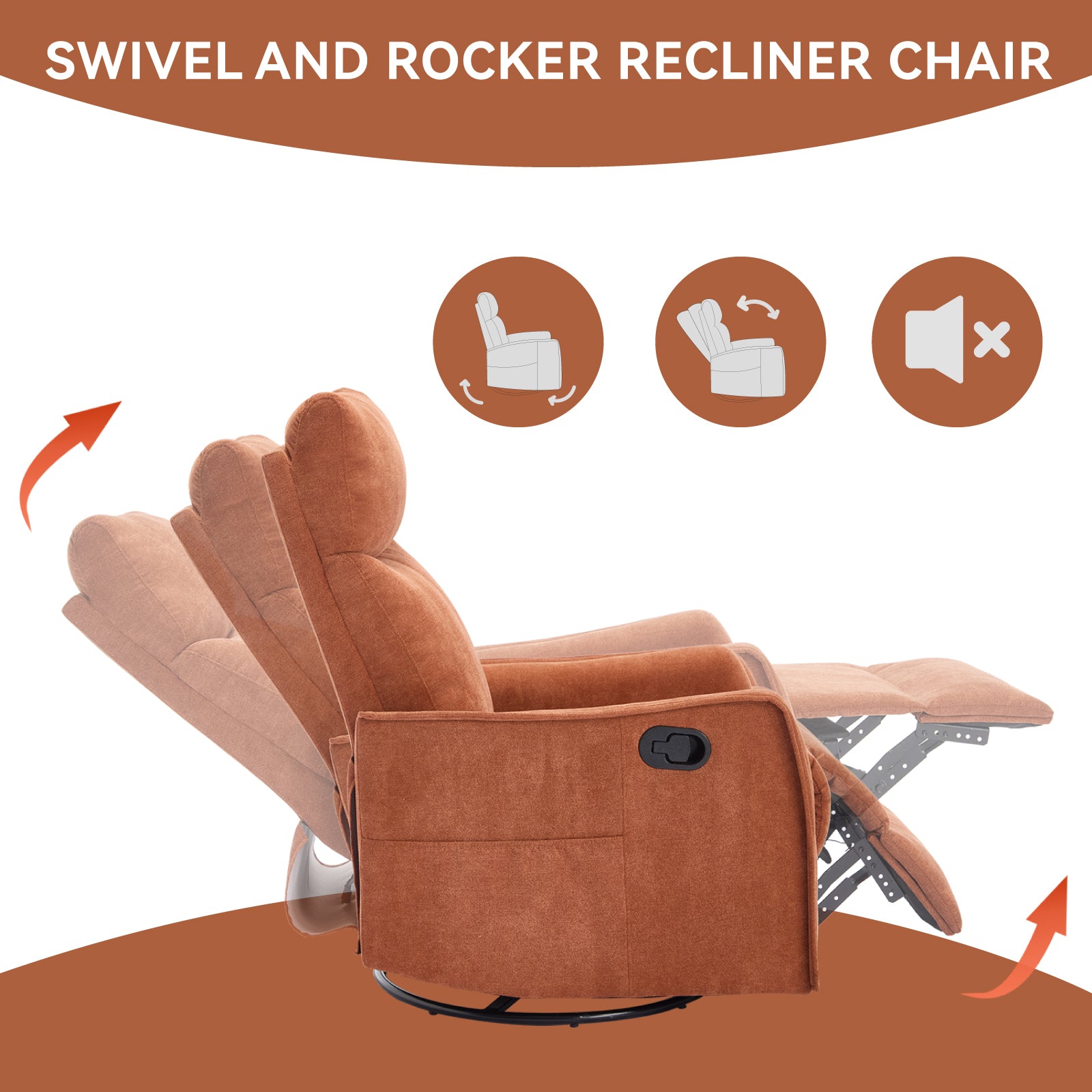 Heat Massage Manual Recliner Chair with Rocker and Swivel in Fabric for Living Room detail image 6