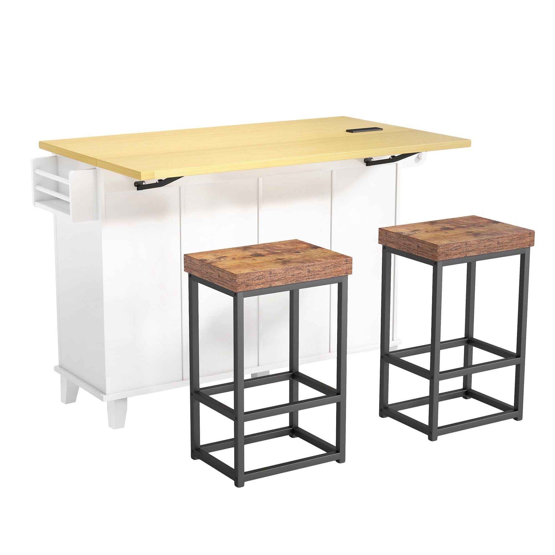 Farmhouse Kitchen Island with Drop Leaf, Power Outlet & 2 Seats product view 28