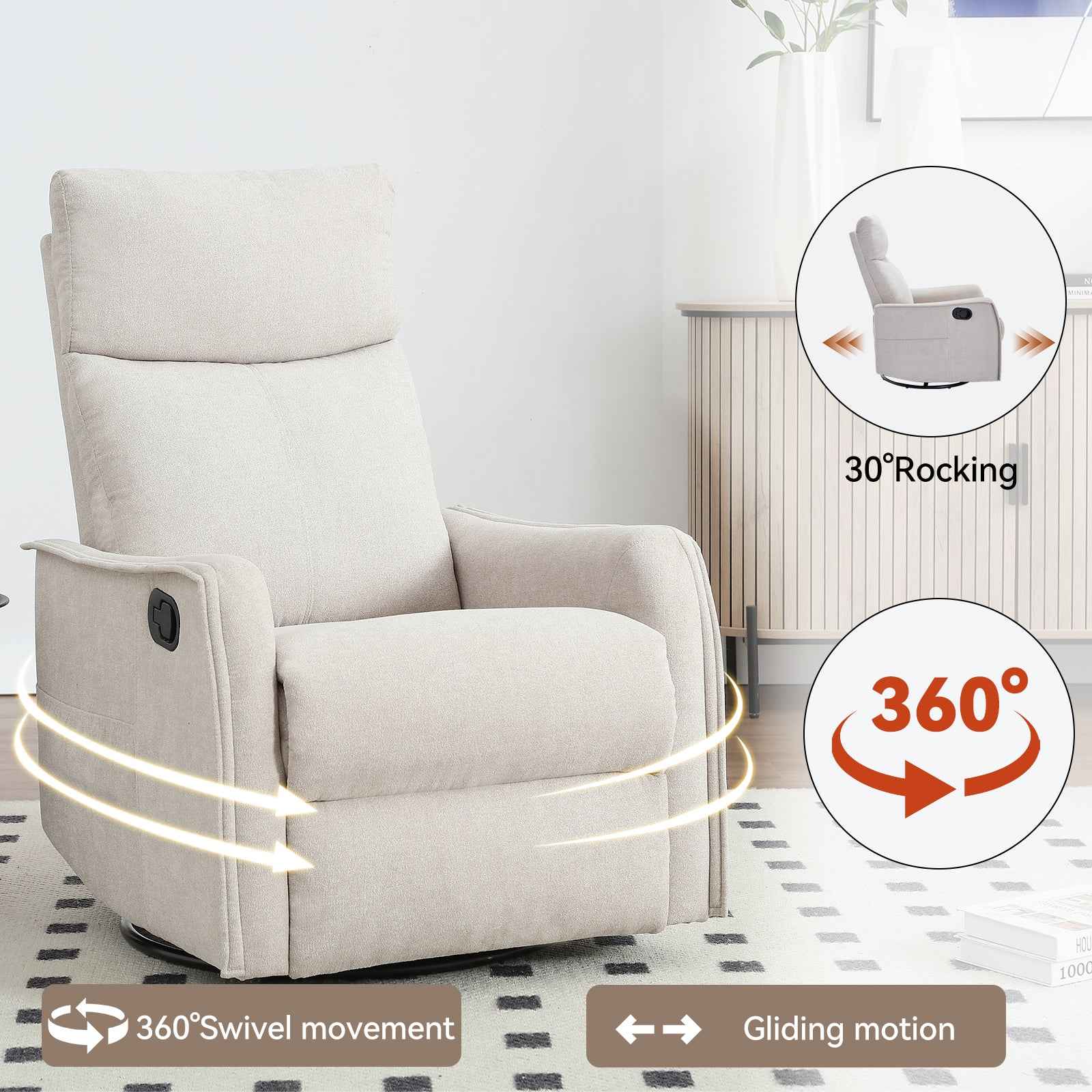 Heat Massage Manual Recliner Chair with Rocker and Swivel in Fabric for Living Room detail image 42