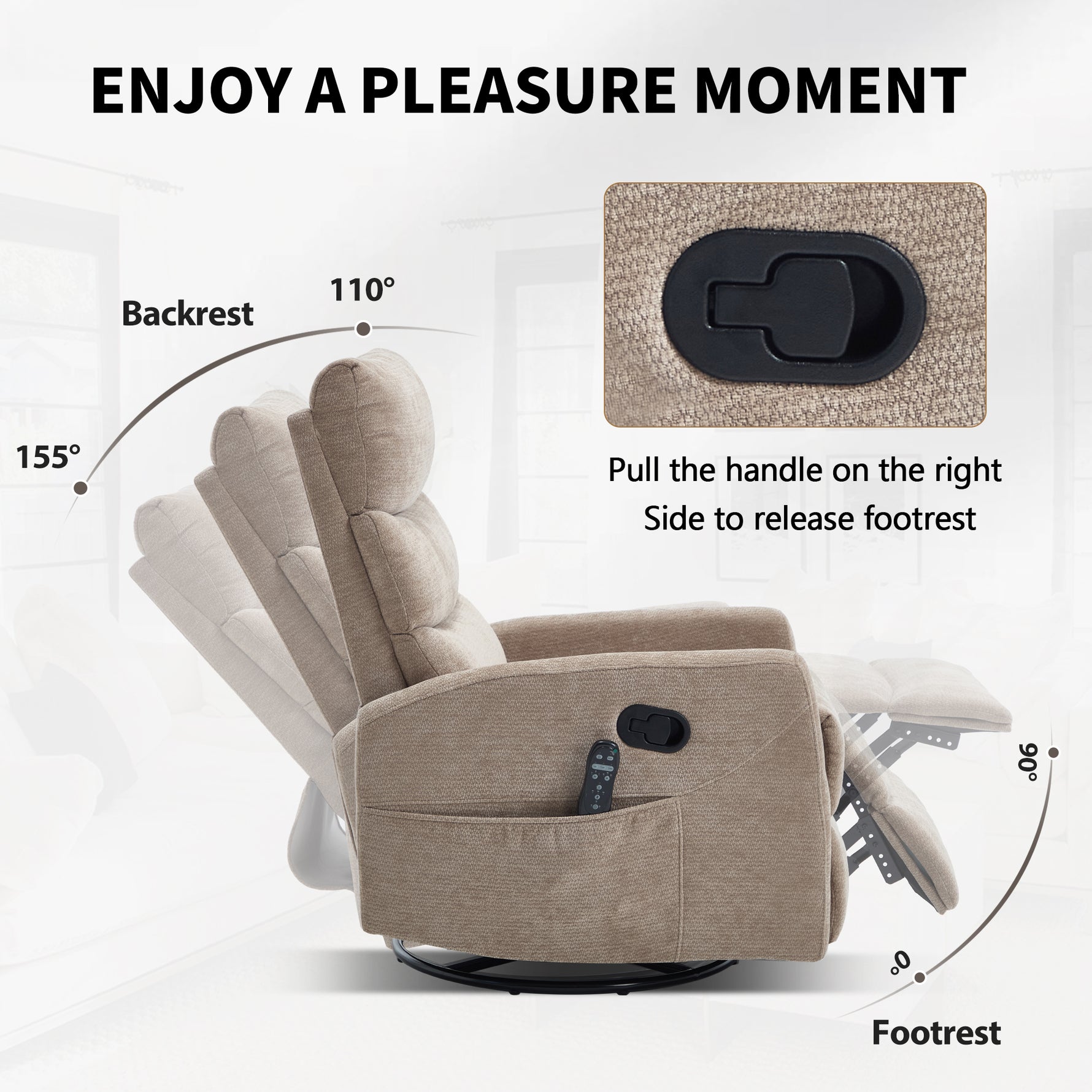 Heat Massage Manual Recliner Chair with Rocker and Swivel in Fabric for Living Room detail image 18