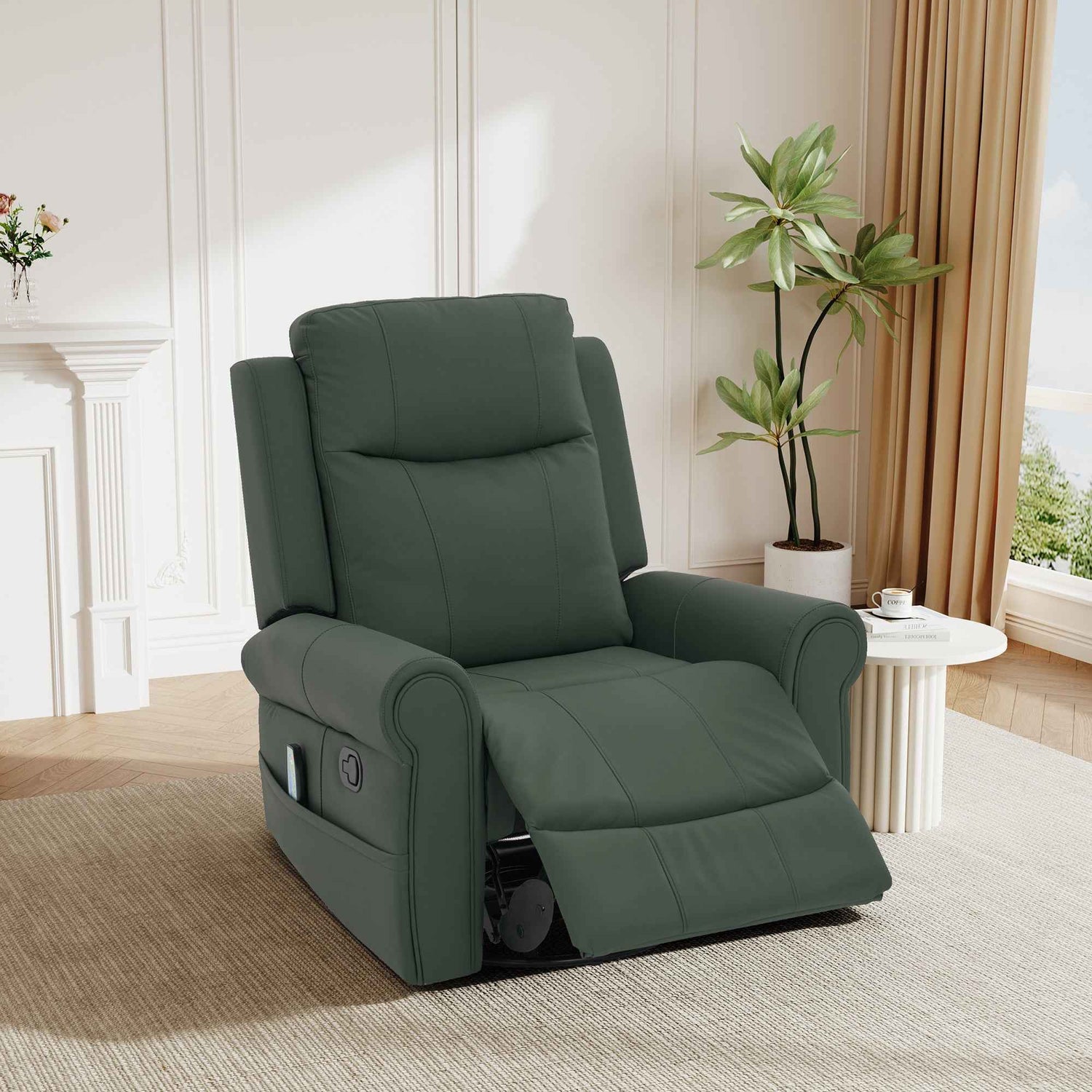 Modern PU Leather Manual Recliner Chair with 270° Swivel, Massage detail image 2