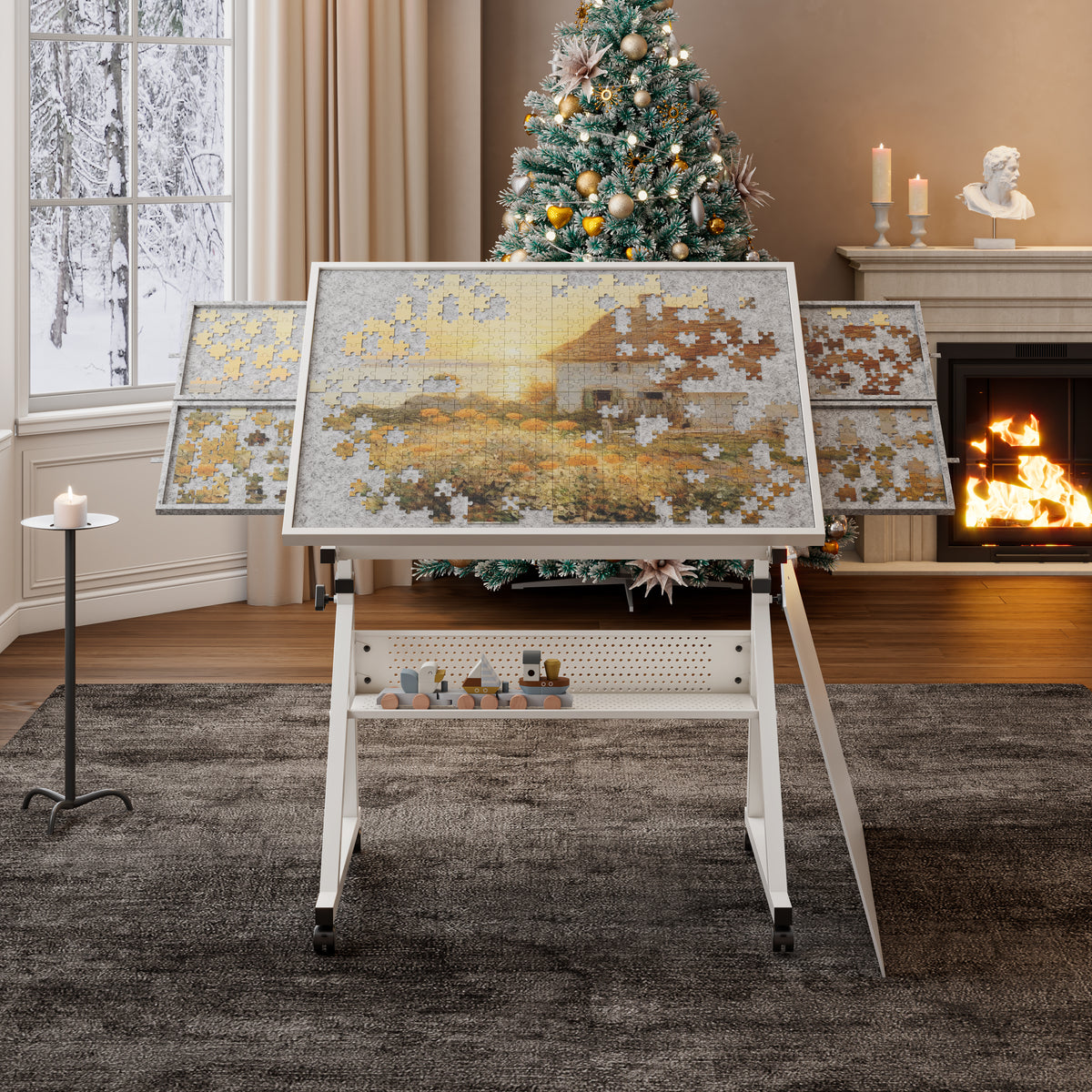 1500-Piece Rolling Jigsaw Puzzle Table with 4 Trays hobby and puzzle table