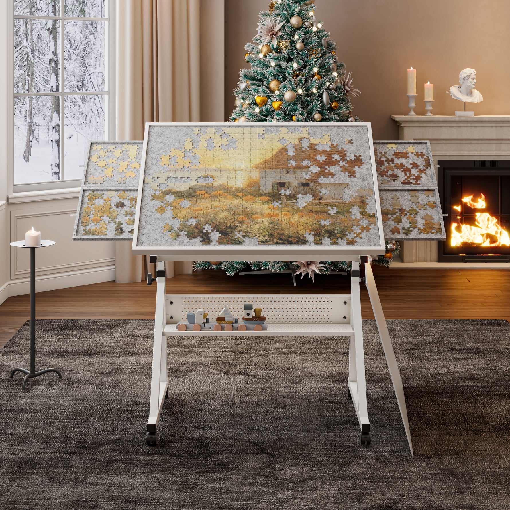 1500-Piece Rolling Jigsaw Puzzle Table with 4 Trays hobby and puzzle table
