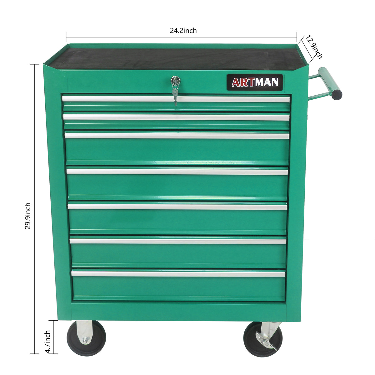 7-Drawer Multifunctional Tool Cart with Wheels - Green for workshop, garage, storage, or utility use