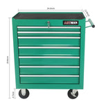 7-Drawer Multifunctional Tool Cart with Wheels - Green for workshop, garage, storage, or utility use
