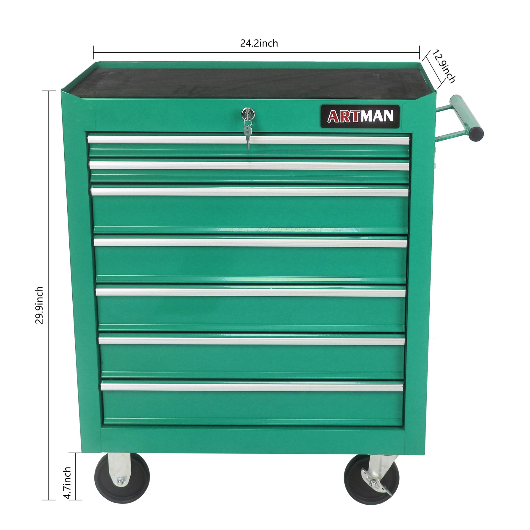 7-Drawer Multifunctional Tool Cart with Wheels - Green for workshop, garage, storage, or utility use