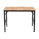 Adjustable Height Heavy-Duty Workbench, Rubber Wood Top Workstation with Power Outlets for workshop, garage, storage, or utility use