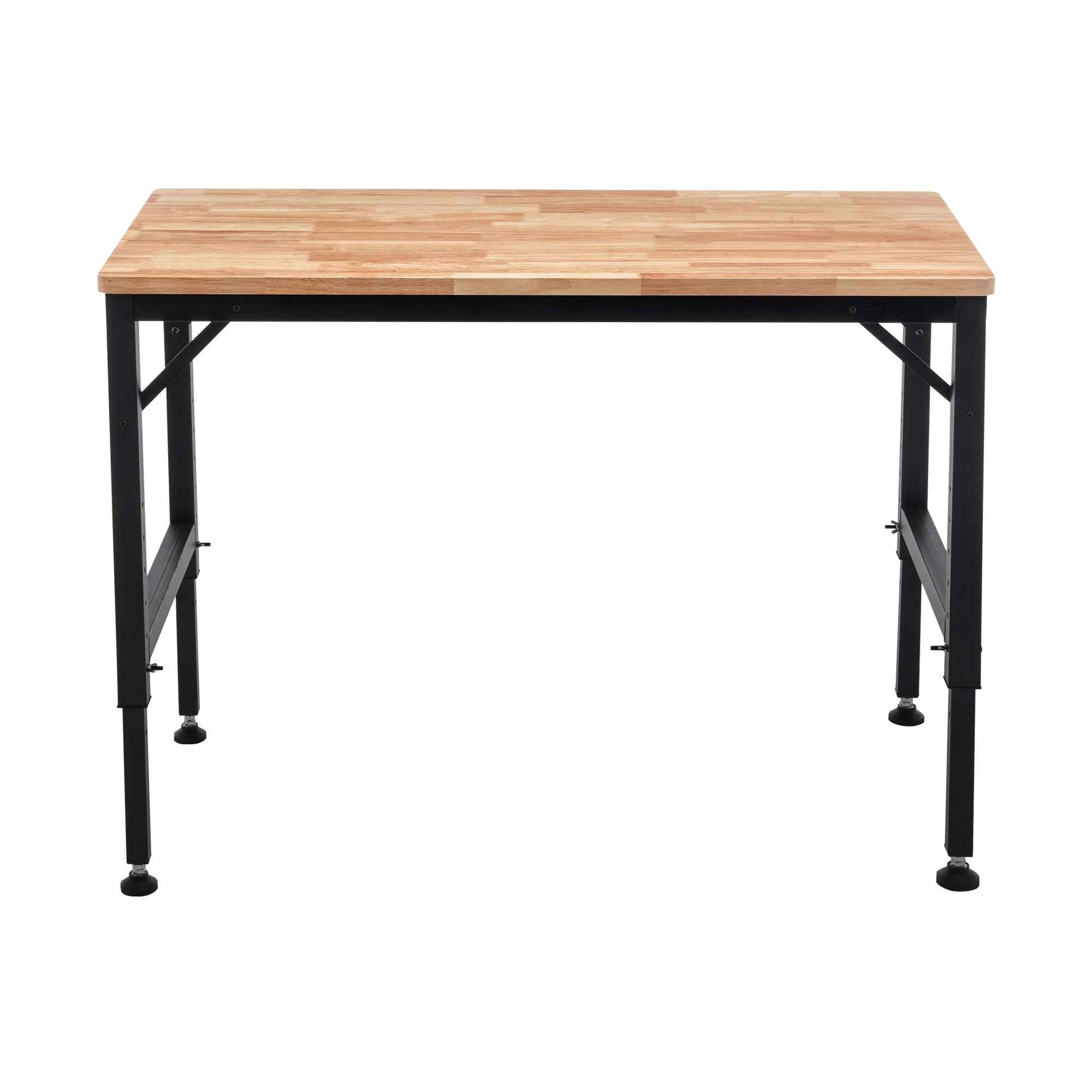 Adjustable Height Heavy-Duty Workbench, Rubber Wood Top Workstation with Power Outlets for workshop, garage, storage, or utility use