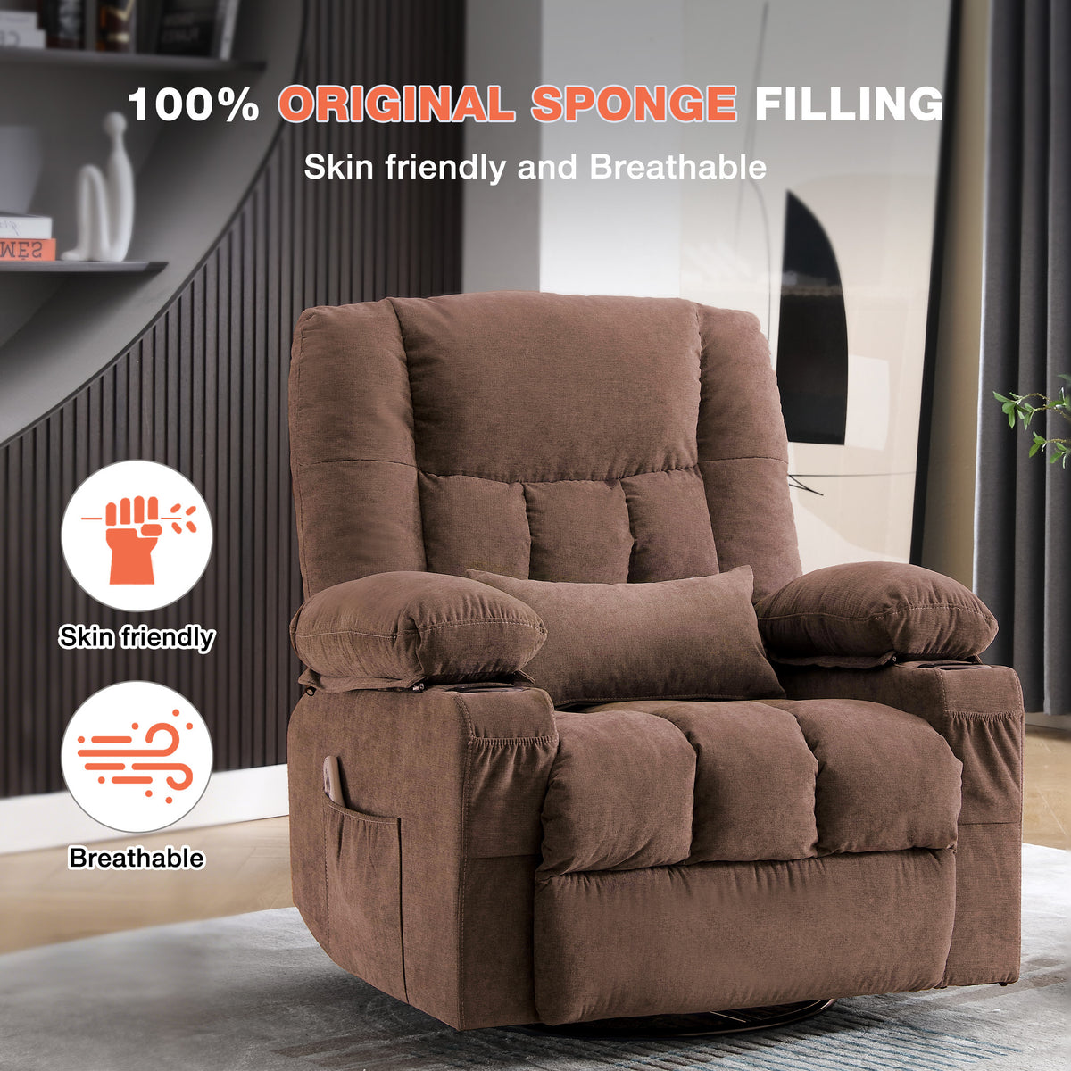 Massage Swivel Rocker Recliner with Vibration, Heat & Ergonomic Lounge Support detail image 17