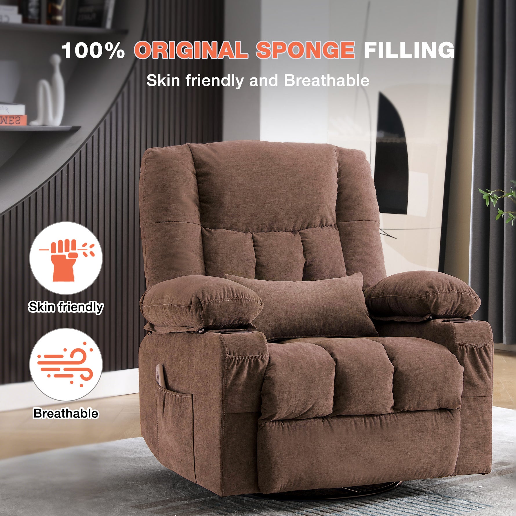 Massage Swivel Rocker Recliner with Vibration, Heat & Ergonomic Lounge Support detail image 17
