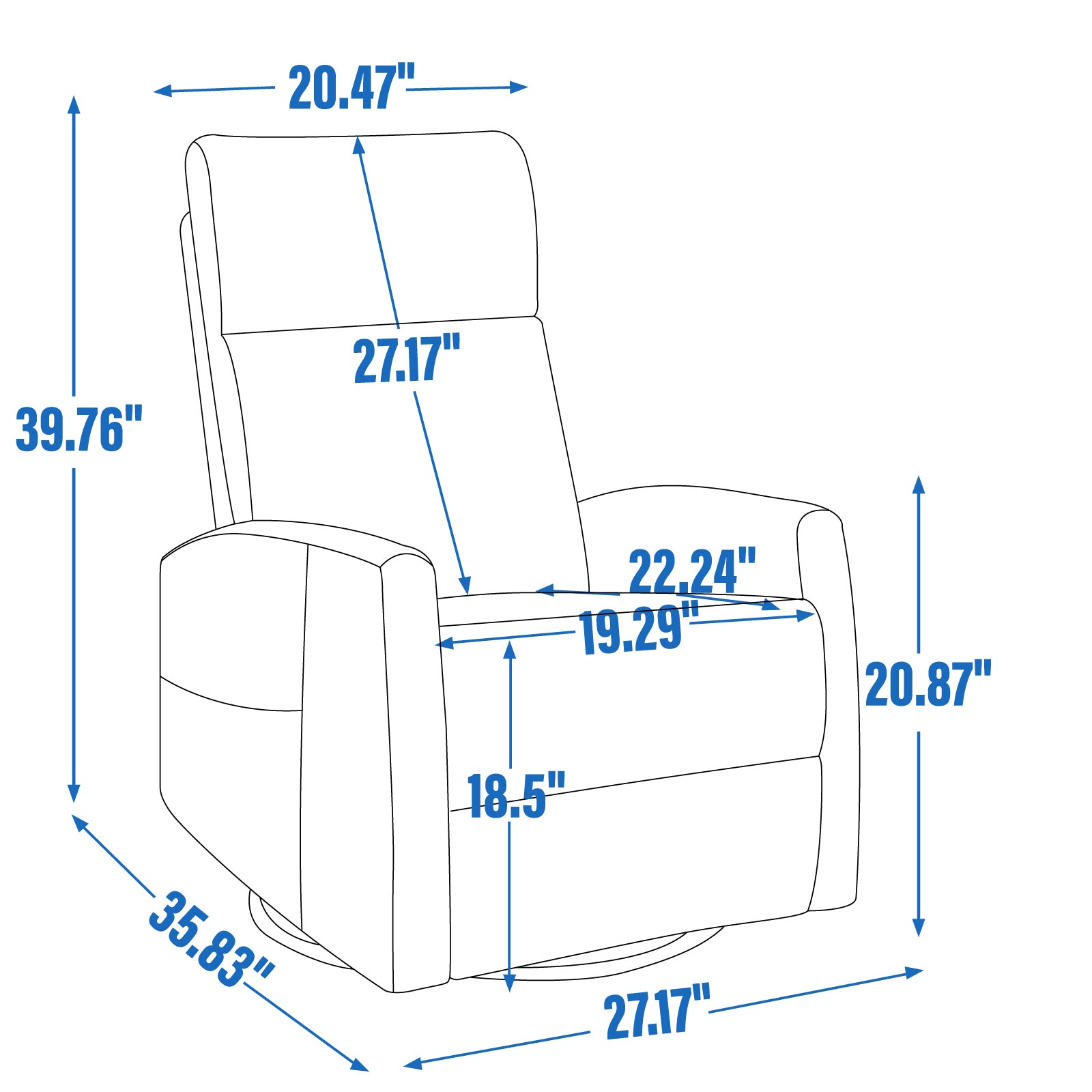 Heat Massage Manual Recliner Chair with Rocker and Swivel in Fabric for Living detail image 34