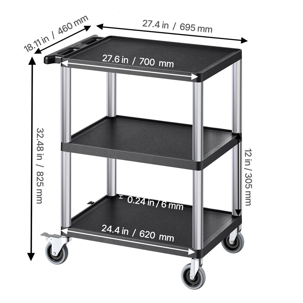 Heavy-Duty Rolling Utility Service Cart with 360° Swivel Wheels for workshop, garage, storage, or utility use