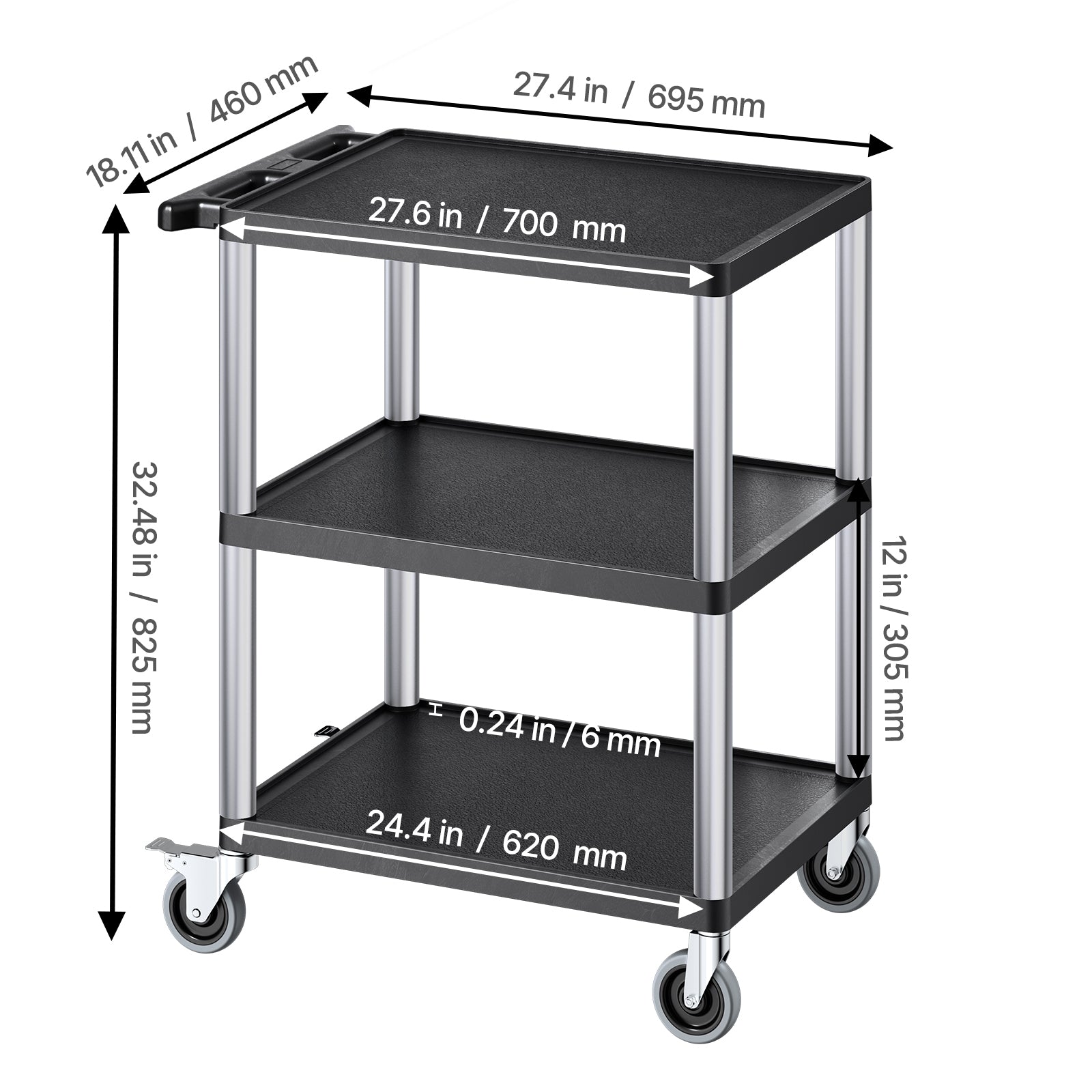 Heavy-Duty Rolling Utility Service Cart with 360° Swivel Wheels for workshop, garage, storage, or utility use
