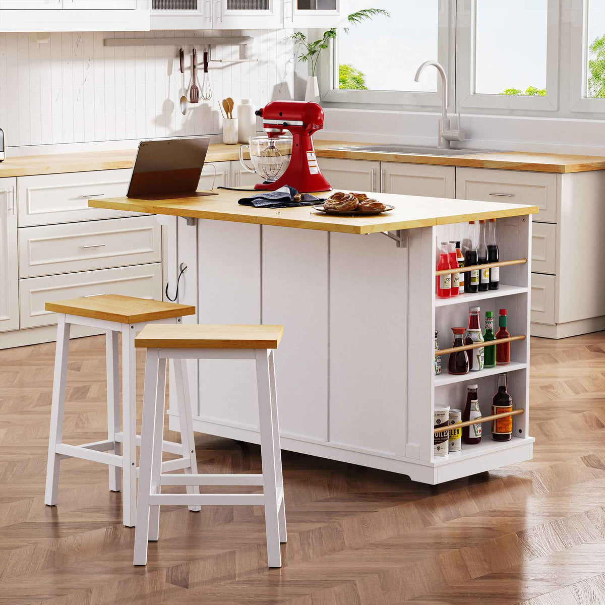 53 in. Farmhouse Kitchen Island with Power Outlet & Stools product view 24