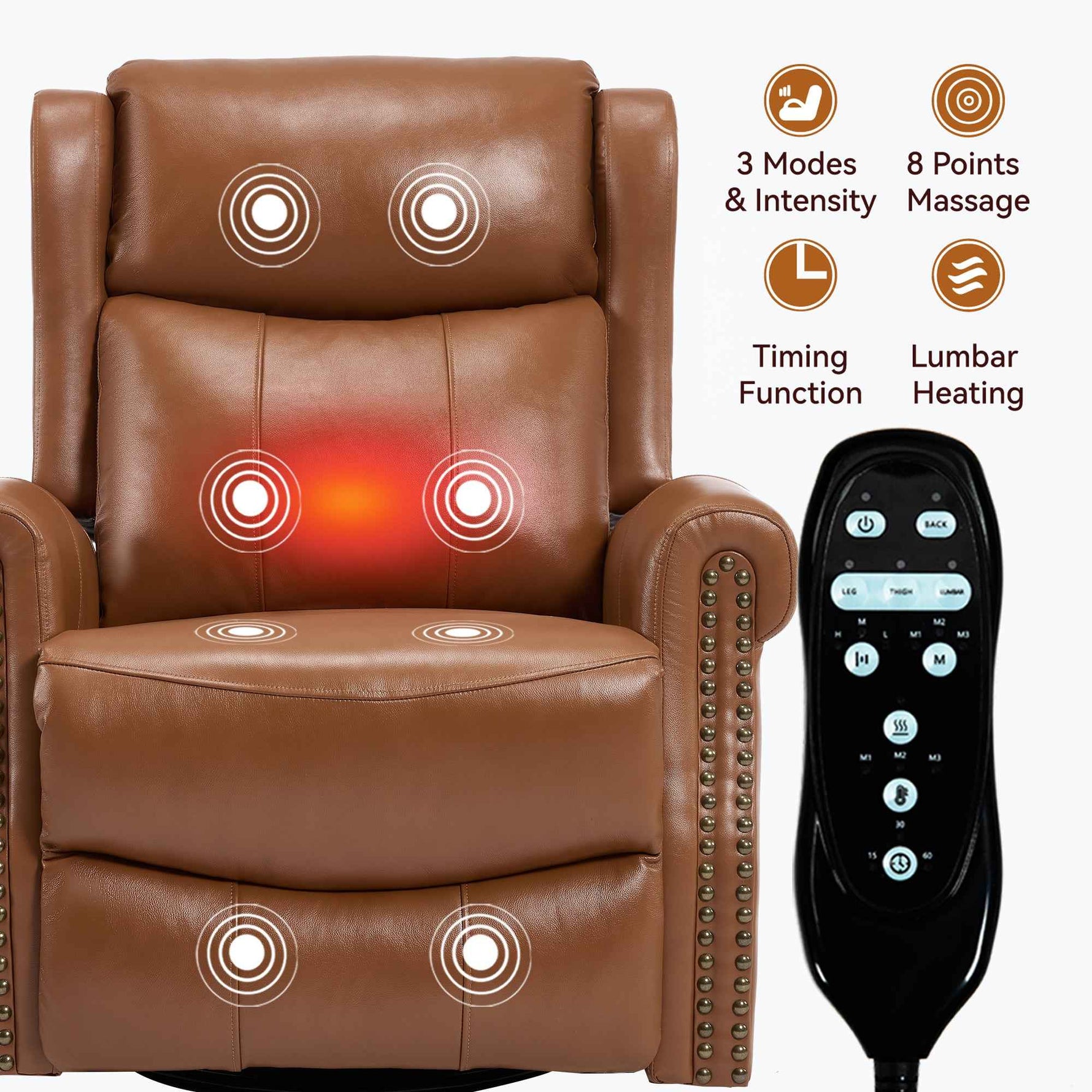Heat Massage Manual Recliner Chair with Rocker and Swivel for Living Room detail image 33