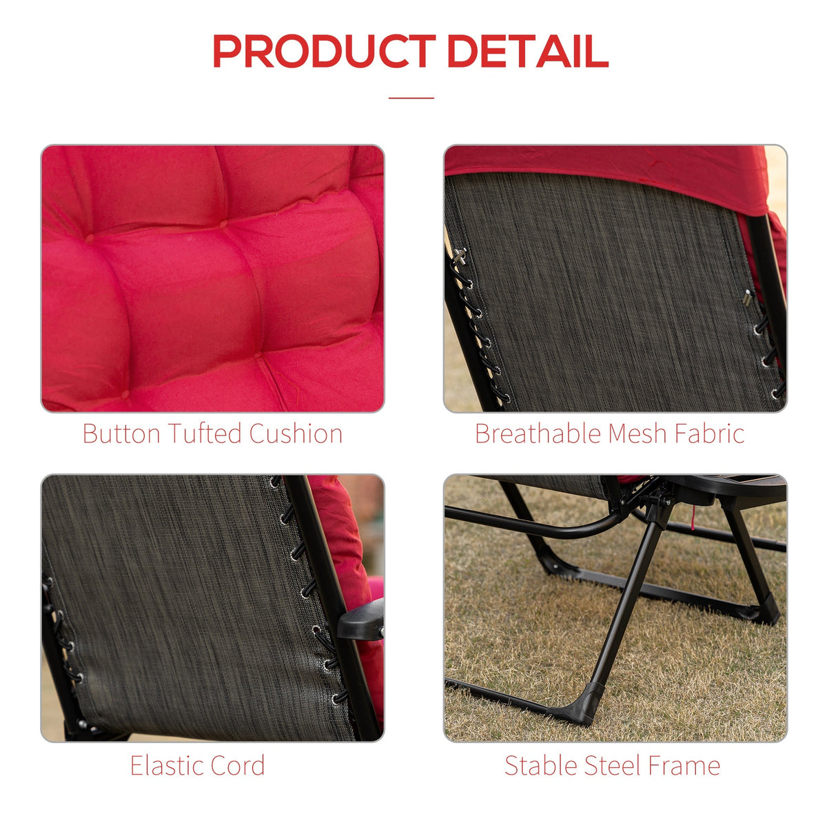 Outsunny Padded Zero Gravity Reclining Lounge Chair detail image 7