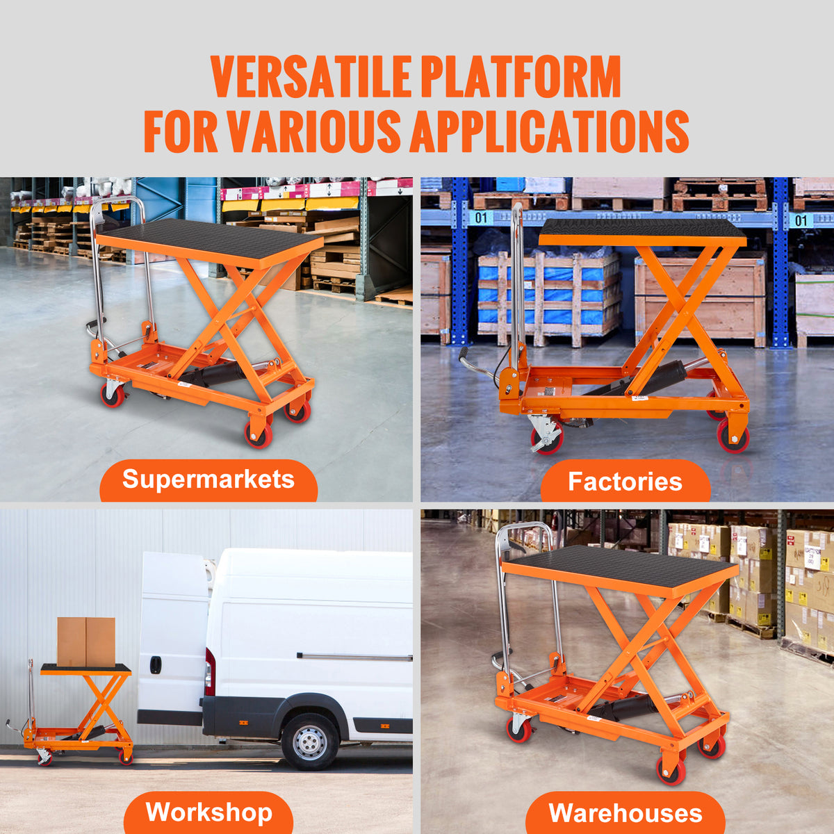 Manual Hydraulic Scissor Lift Table Cart with Non-Slip Pad for workshop, garage, storage, or utility use