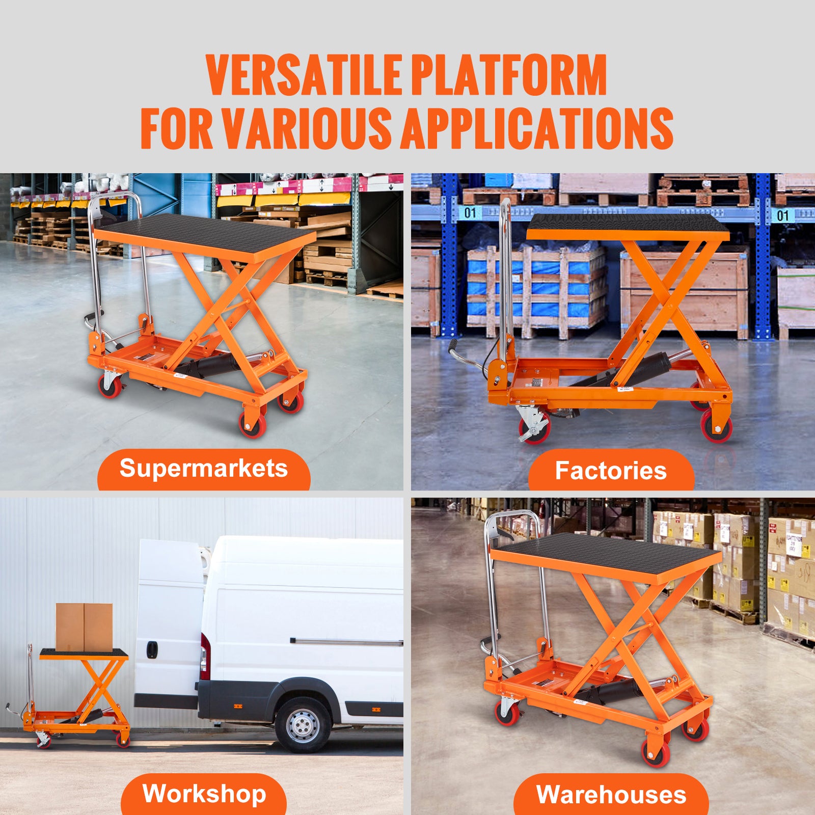 Manual Hydraulic Scissor Lift Table Cart with Non-Slip Pad for workshop, garage, storage, or utility use