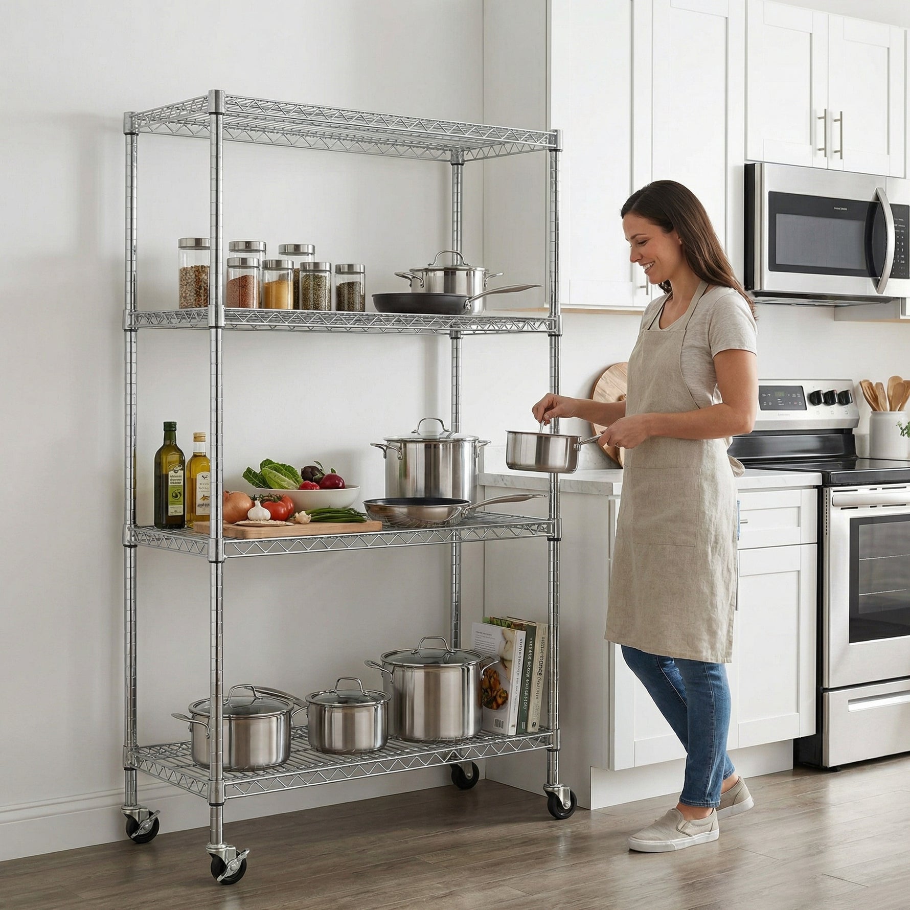 Heavy-Duty Adjustable Wire Shelving Unit with Wheels & Levelers for workshop, garage, storage, or utility use