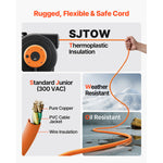Retractable Heavy-Duty Extension Cord Reel with Triple-Tap Outlet for workshop, garage, storage, or utility use
