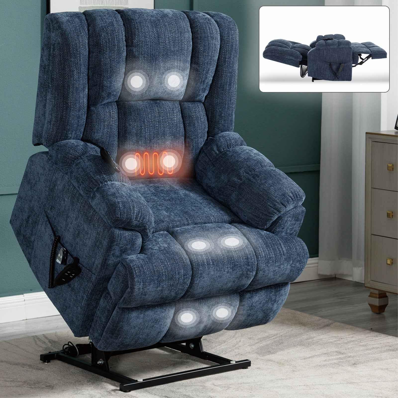 Dual-Motor Heat & Massage Power Lift Recliner, 350 lb Capacity detail image 19