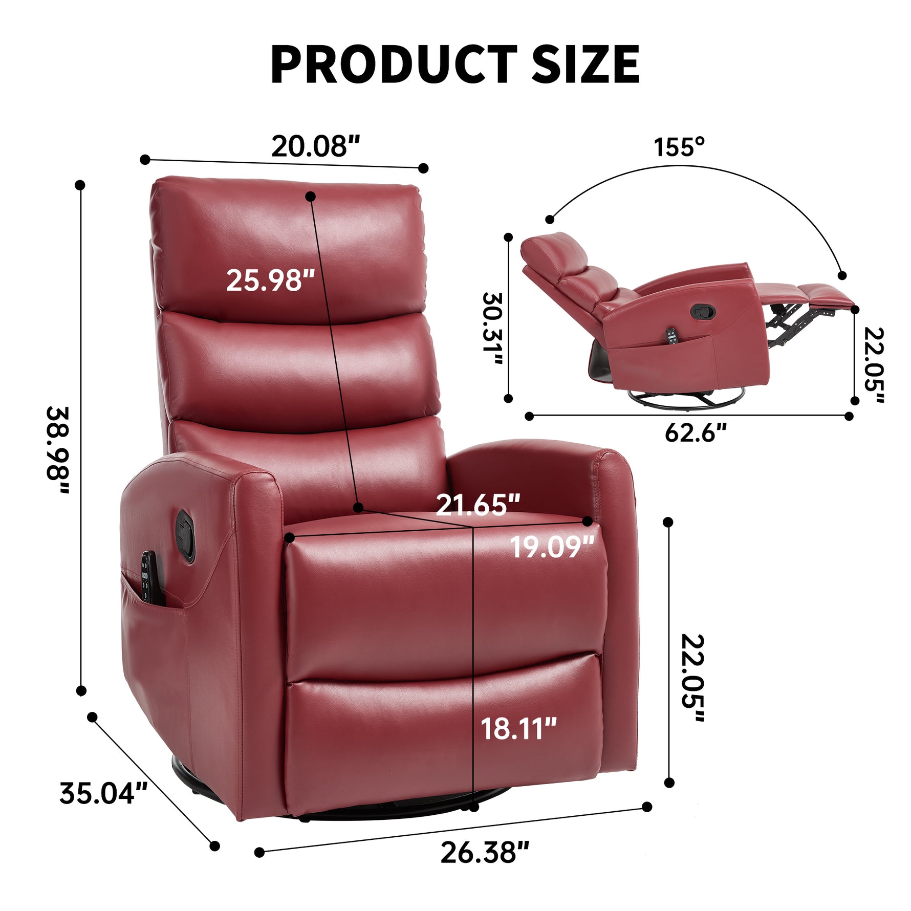 Heat Massage Manual Recliner Chair with Rocker and Swivel in Fabric for Living Room detail image 36