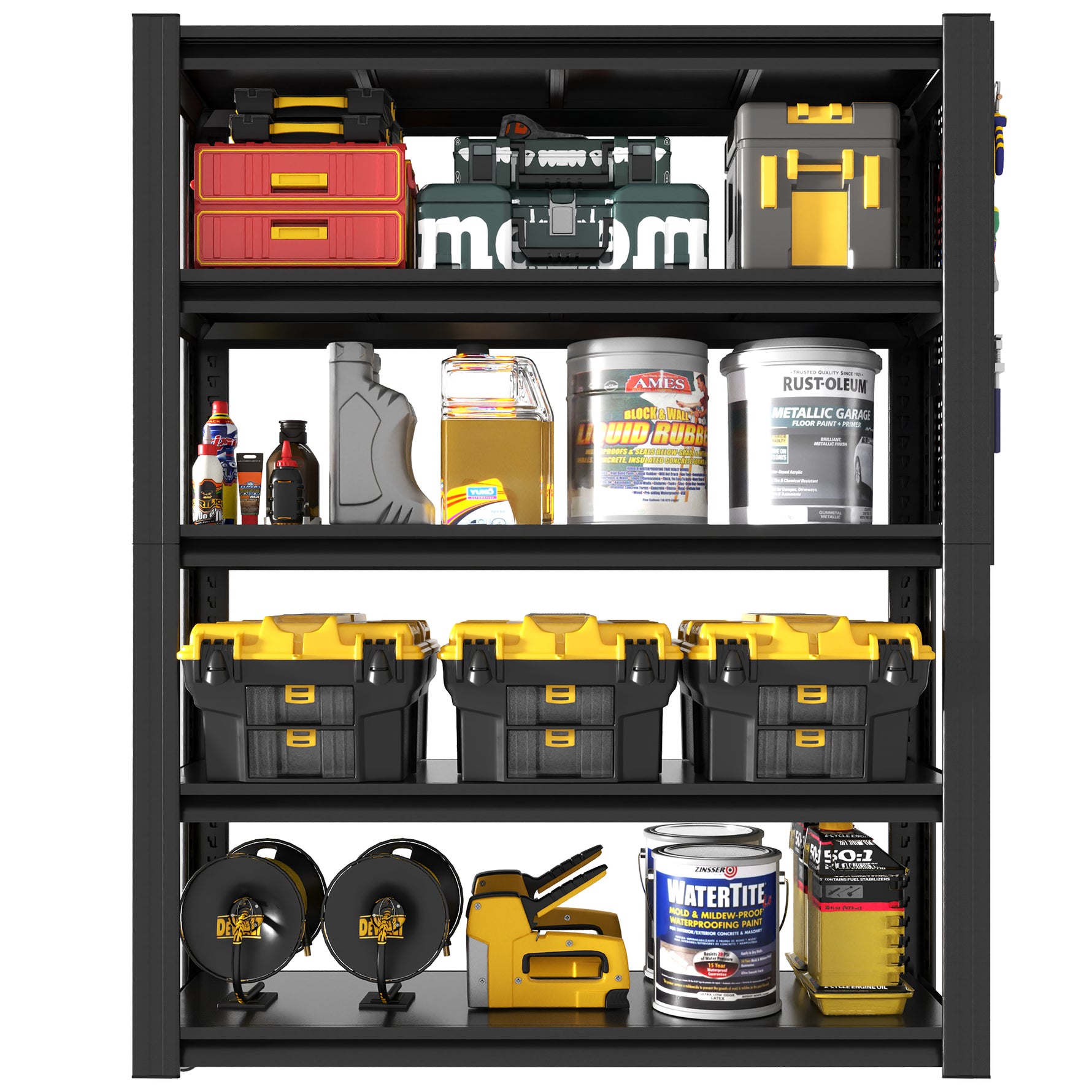 Industrial Heavy-Duty Metal 5-Tier Adjustable Shelving Unit with Pegboard for workshop, garage, storage, or utility use