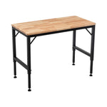 Adjustable Height Heavy-Duty Workbench, Rubber Wood Top Workstation with Power Outlets for workshop, garage, storage, or utility use