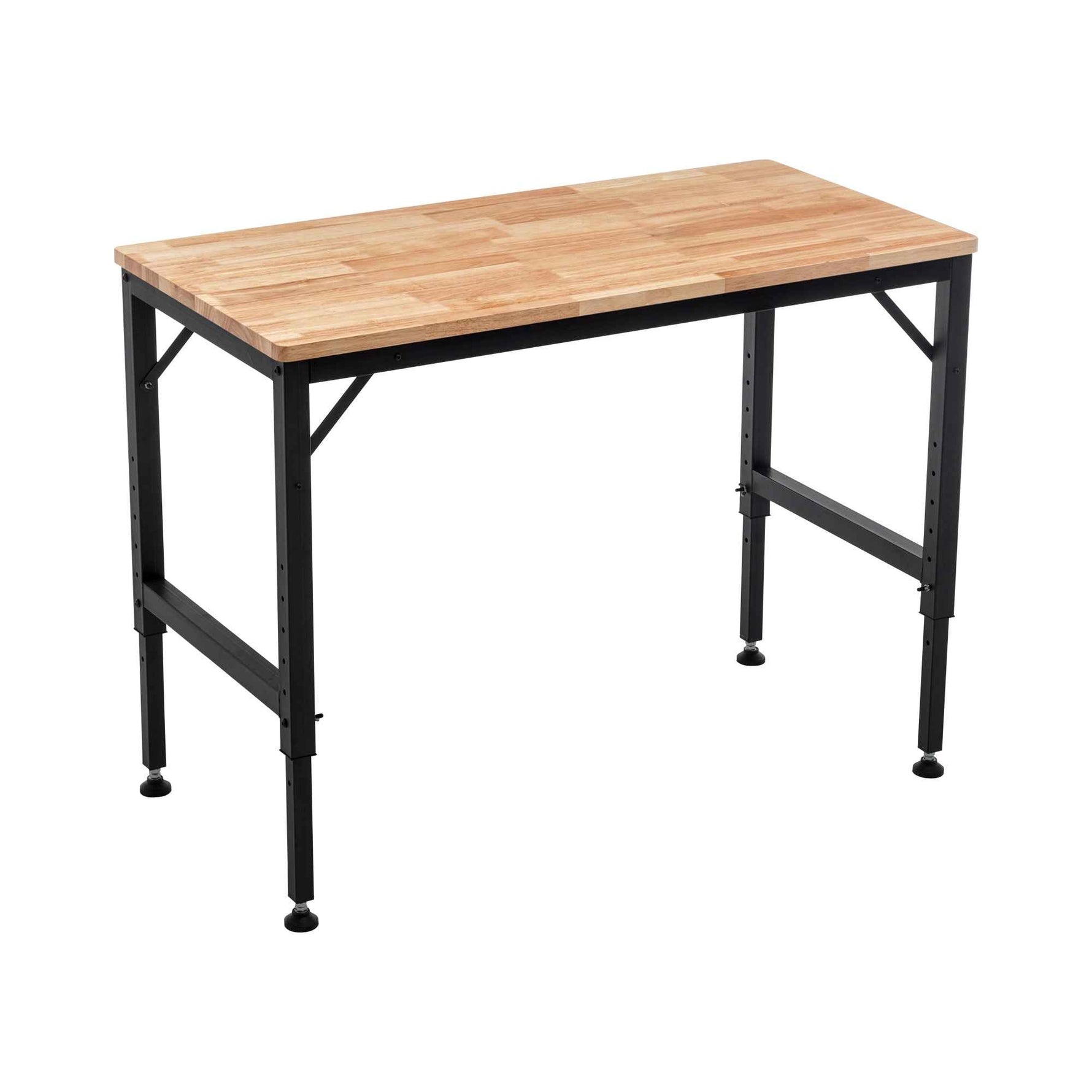 Adjustable Height Heavy-Duty Workbench, Rubber Wood Top Workstation with Power Outlets for workshop, garage, storage, or utility use