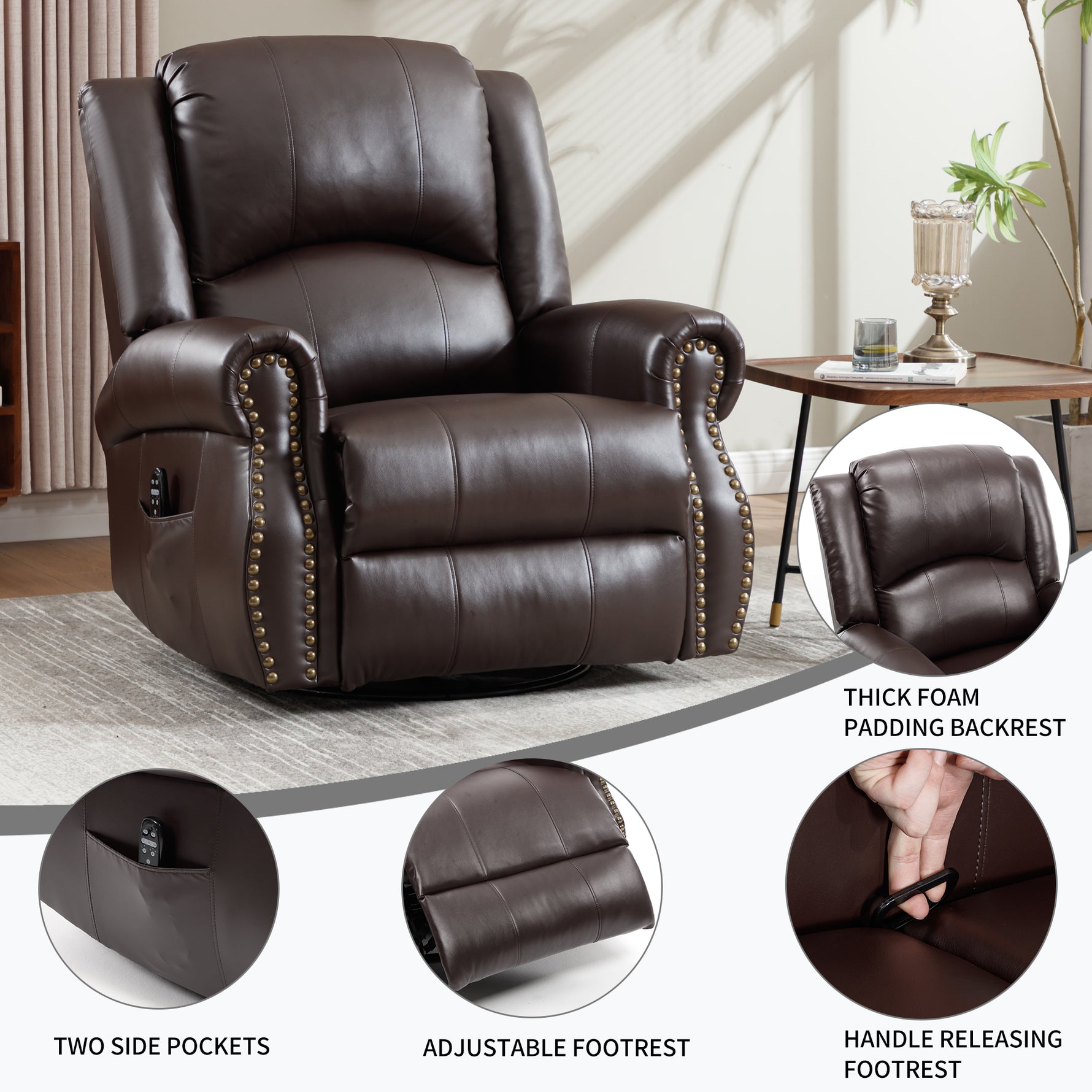 Heat Massage Manual Recliner Chair with Rocker and Swivel for Living Room detail image 22