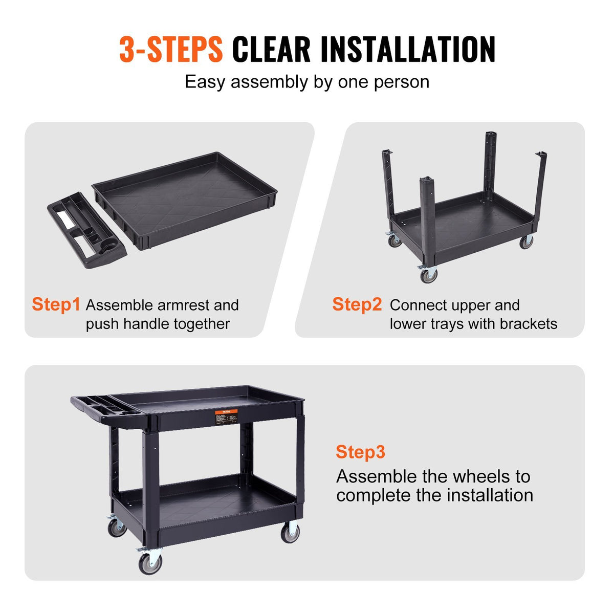 Heavy-Duty Rolling Utility Service Cart with 360° Swivel Wheels for workshop, garage, storage, or utility use