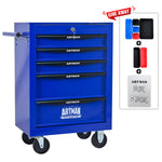 Rolling 5-Drawer Steel Tool Chest with Stainless Steel Top for workshop, garage, storage, or utility use