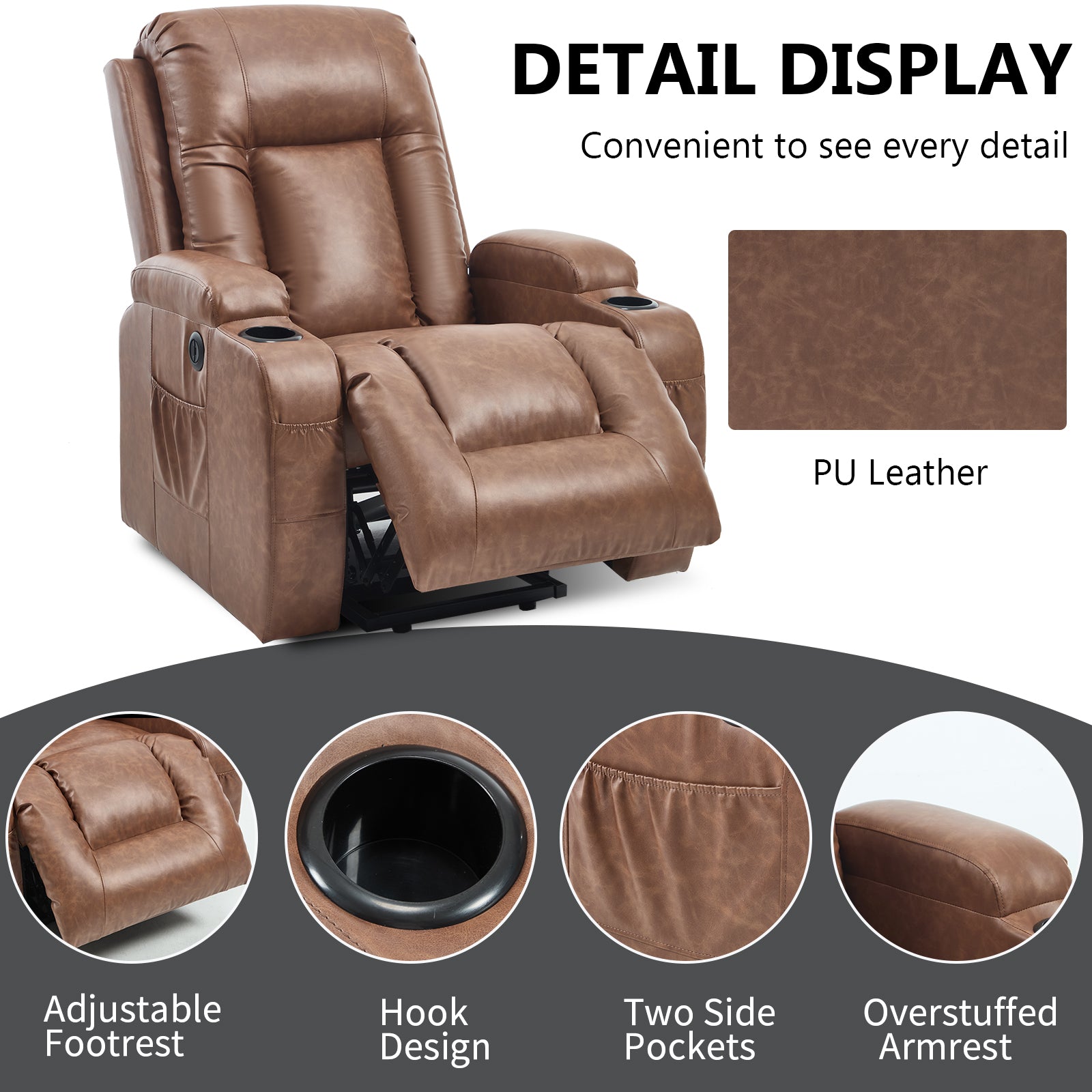 PU Infinite Position Up to 350 lb Single Motor Power Lift Recliner Chair detail image 46