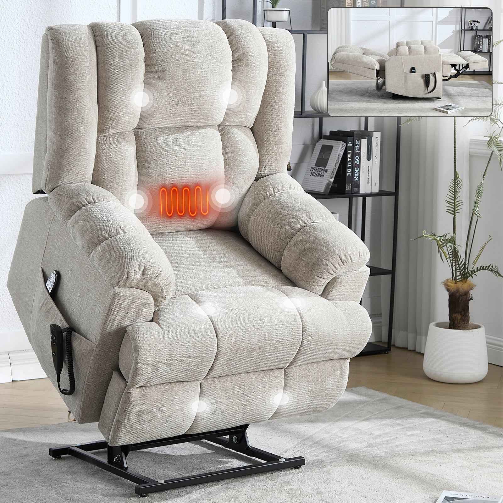Dual-Motor Heat & Massage Power Lift Recliner, 350 lb Capacity detail image 4