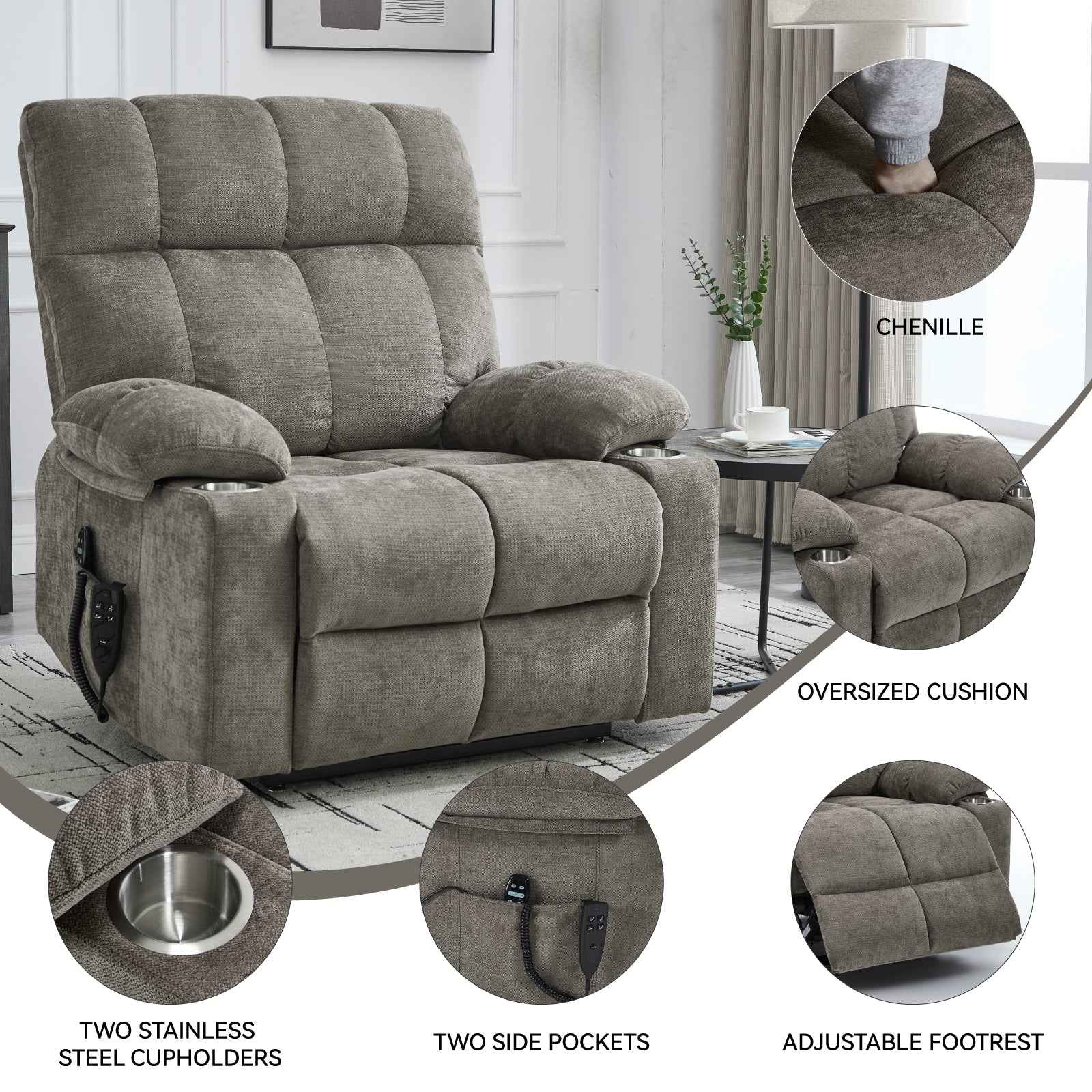 Chenille Dual-Motor Power Lift Recliner, 350 lb Capacity detail image 40